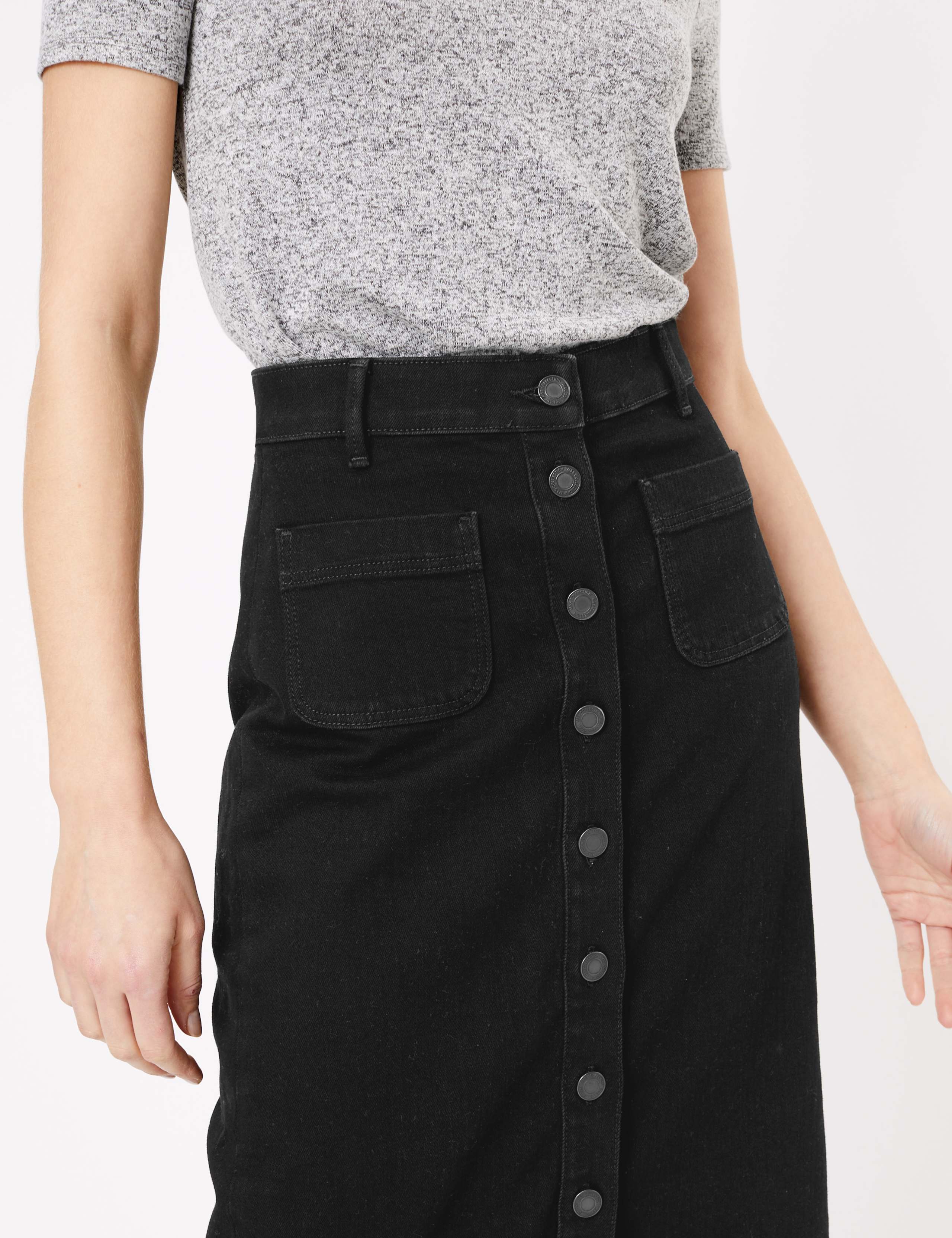 Denim Button Front Midi Skirt 3 of 3