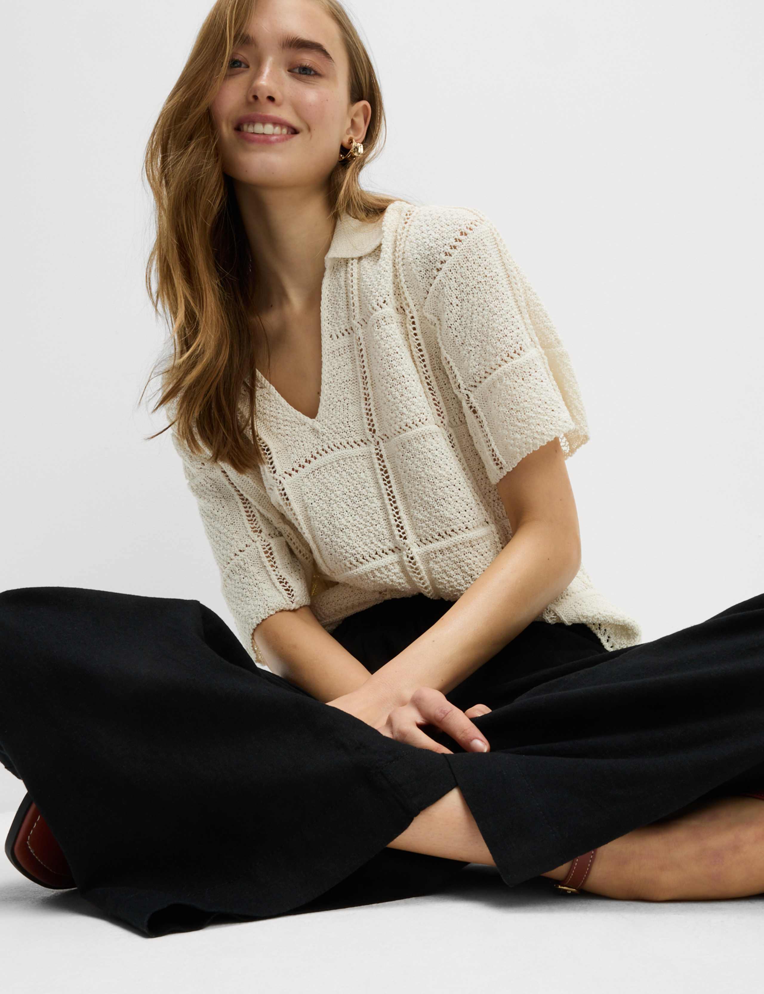 Linen Rich Wide Leg Cropped Trousers 3 of 6