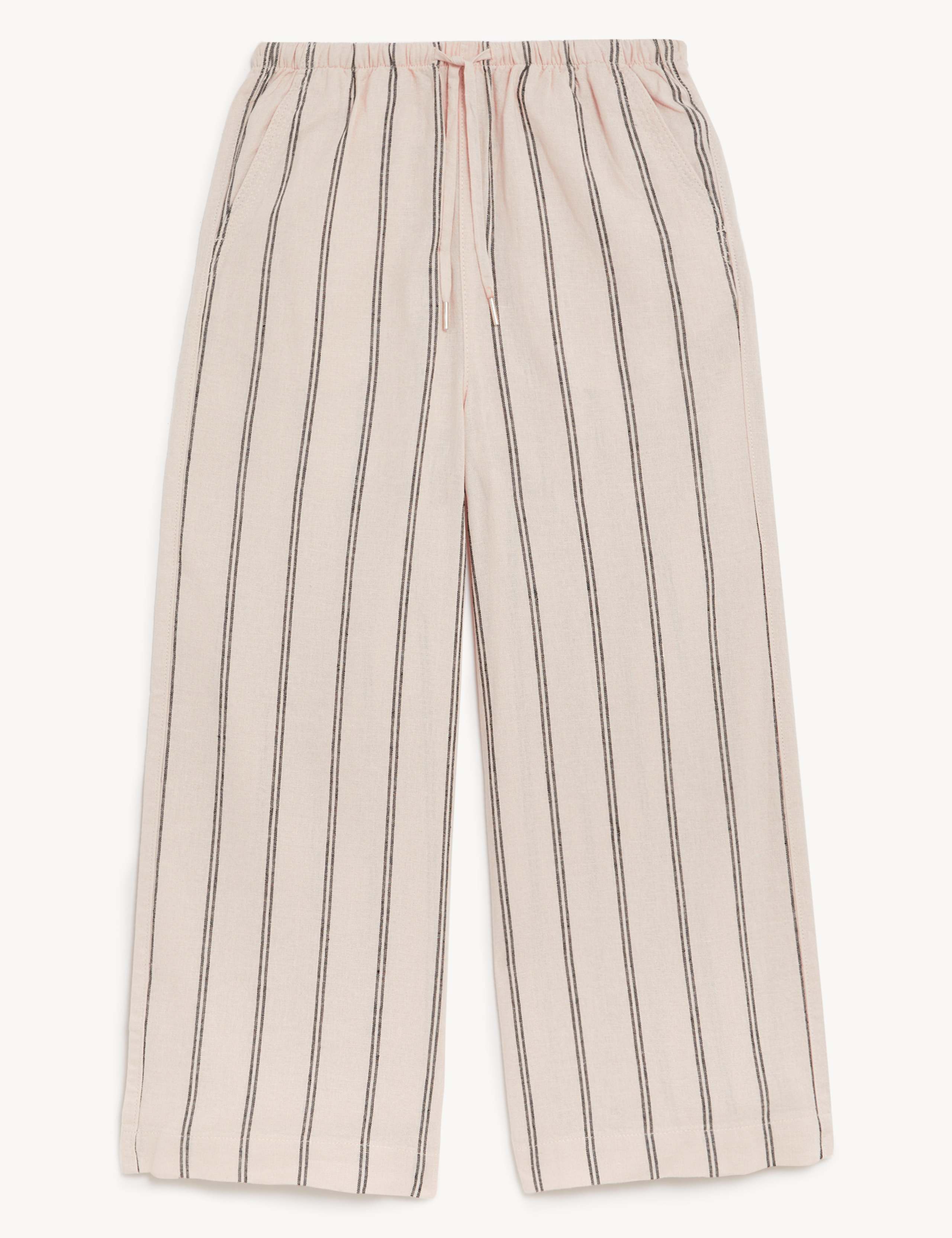 Linen Rich Striped Wide Leg Cropped Trousers 1 of 1