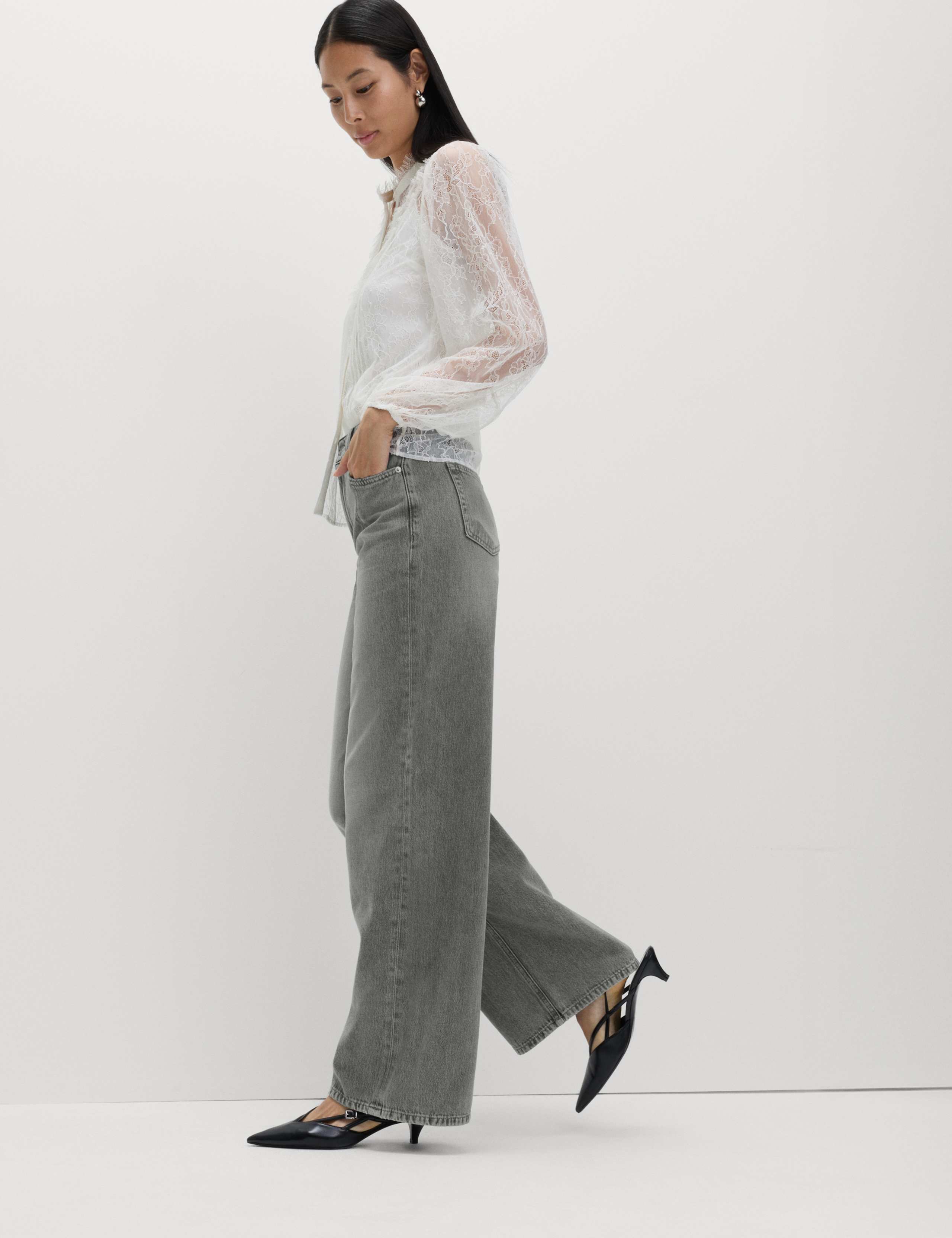 Mid Rise Seam Front Wide Leg Jeans 4 of 5