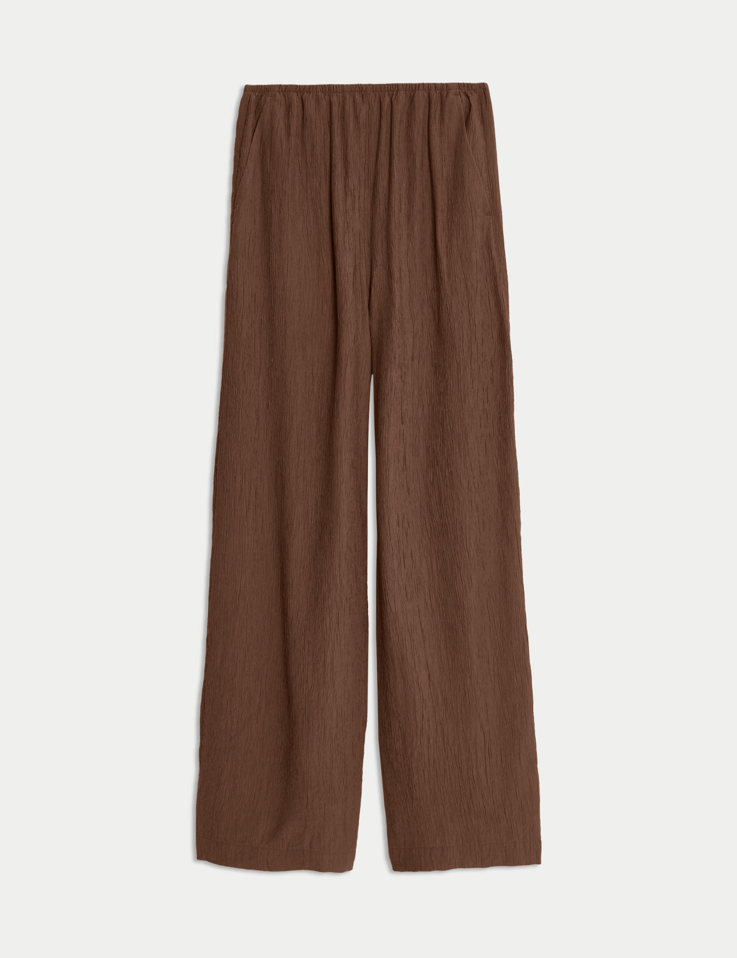 Viscose Rich Crinkle Elasticated Waist Wide Leg Trousers 2 of 6