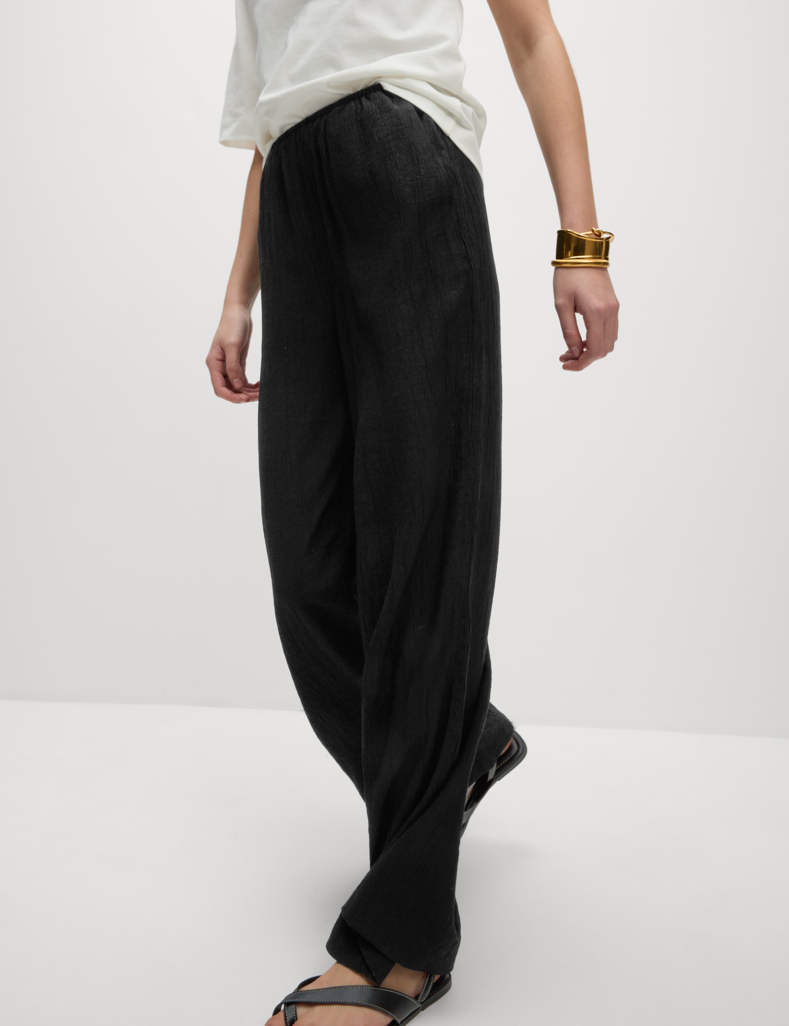 Viscose Rich Crinkle Elasticated Waist Wide Leg Trousers 3 of 6