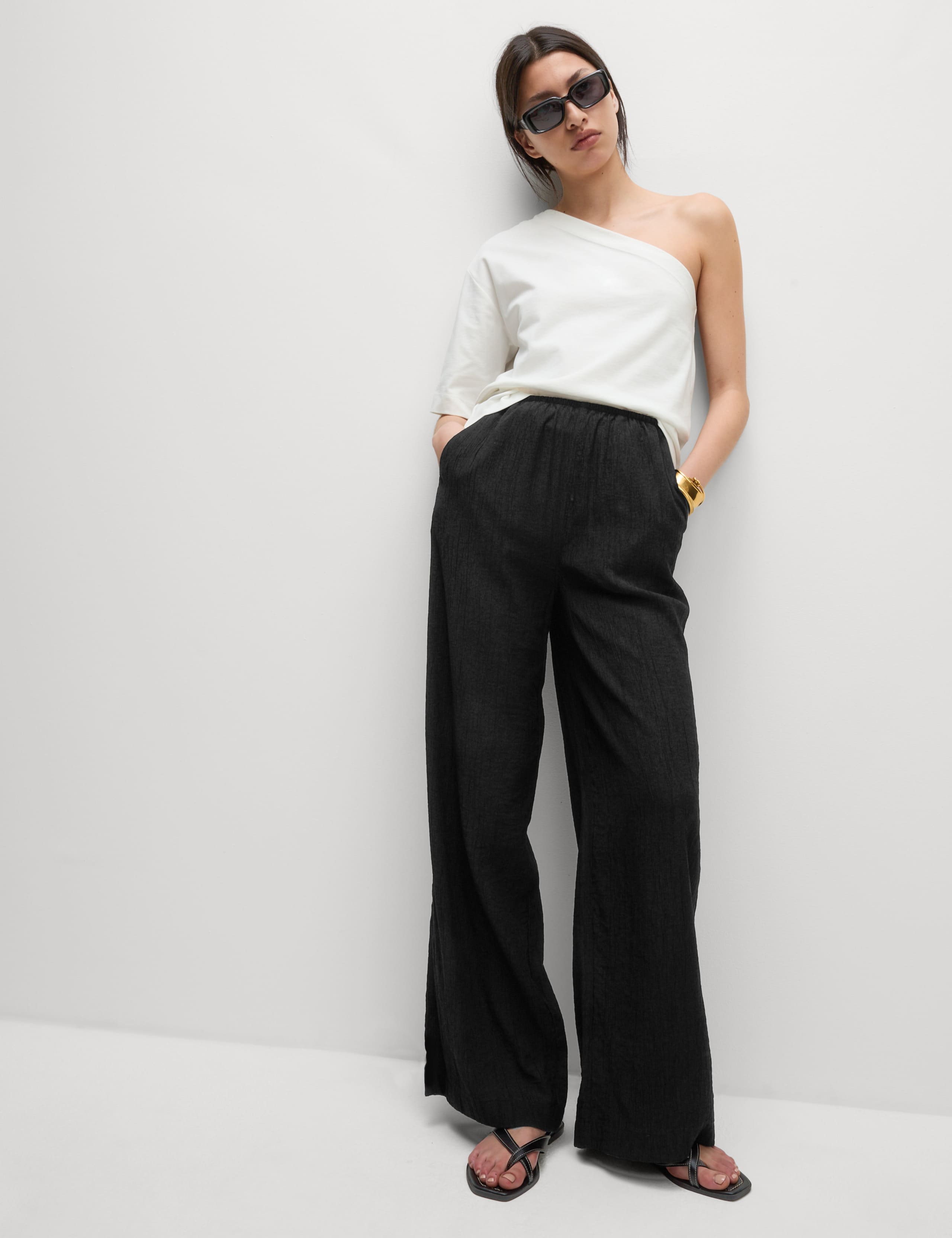 Viscose Rich Crinkle Elasticated Waist Wide Leg Trousers 6 of 6