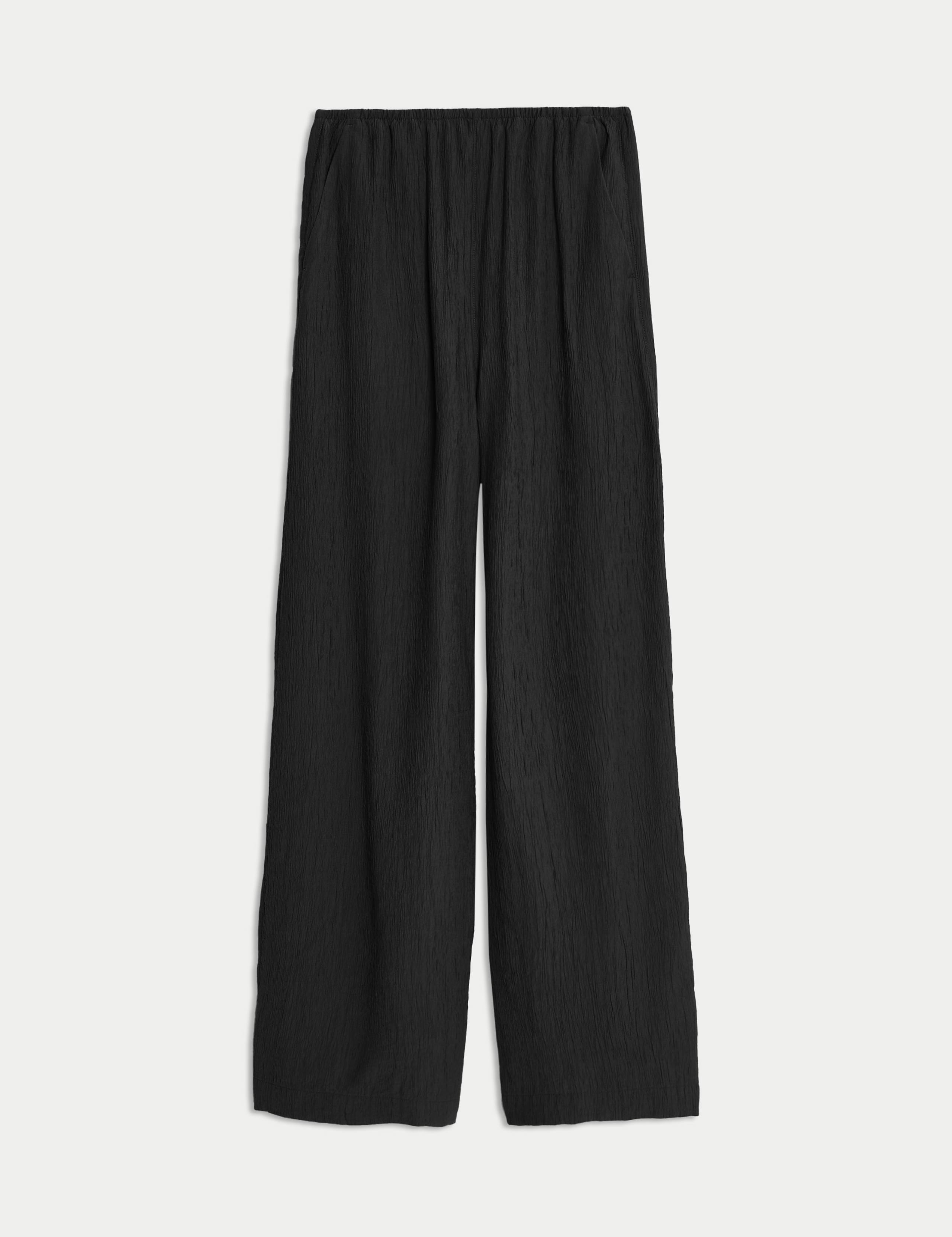 Viscose Rich Crinkle Elasticated Waist Wide Leg Trousers 2 of 6