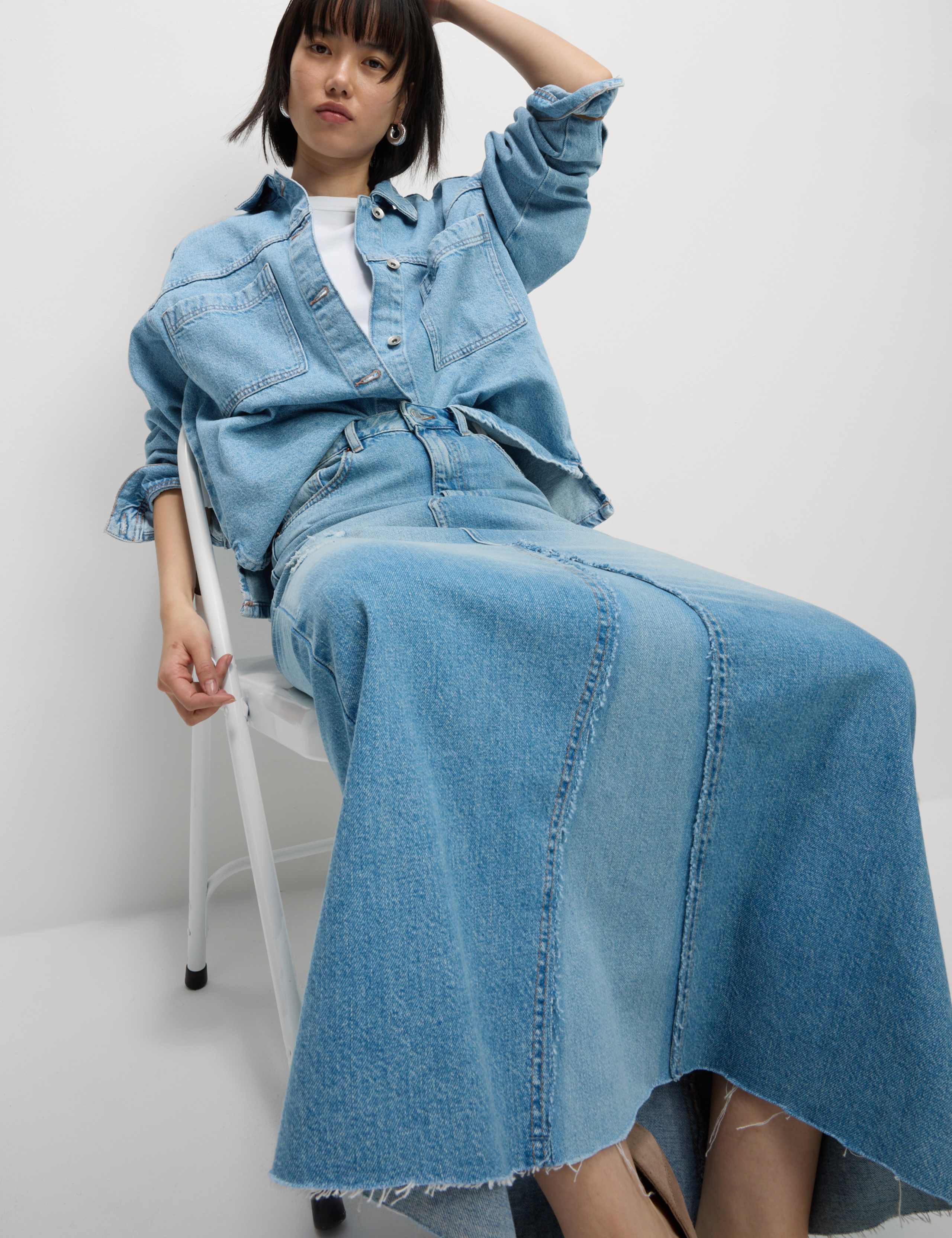 Pure Cotton Denim Maxi A-Line Skirt 4 of 6