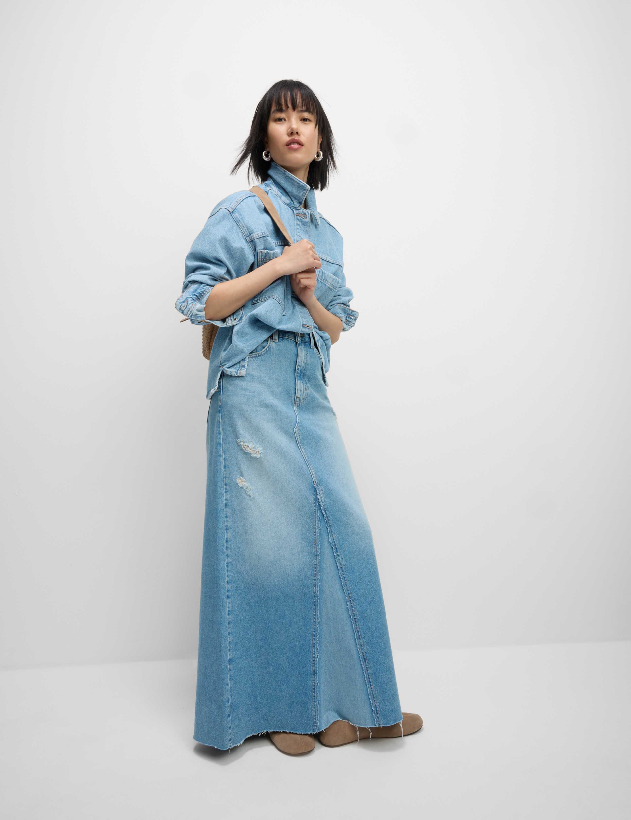 Pure Cotton Denim Maxi A-Line Skirt 5 of 6