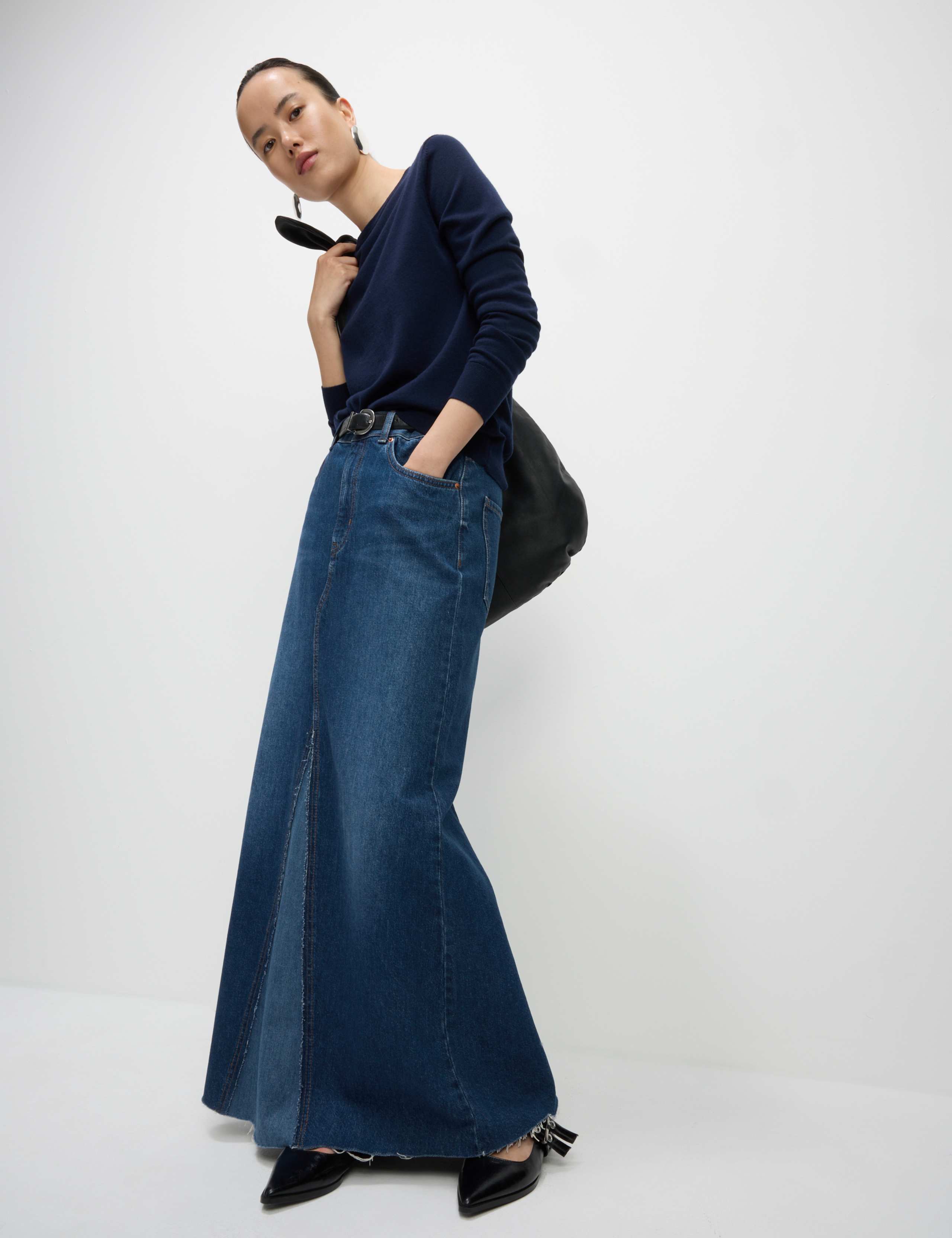 Pure Cotton Denim Maxi A-Line Skirt 1 of 7