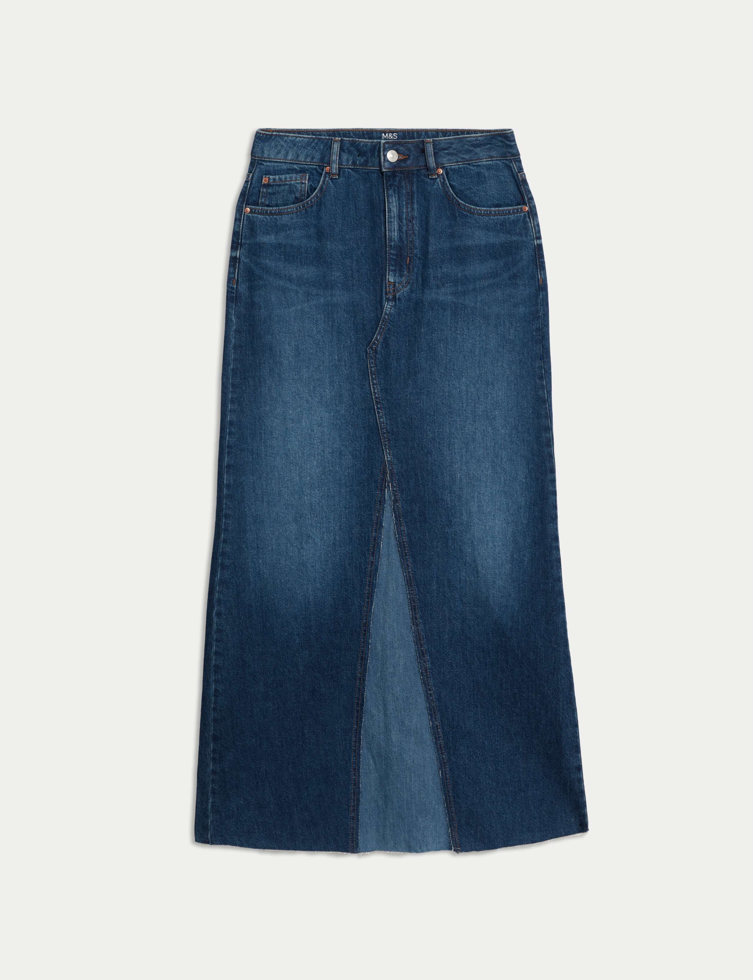 Pure Cotton Denim Maxi A-Line Skirt 2 of 7