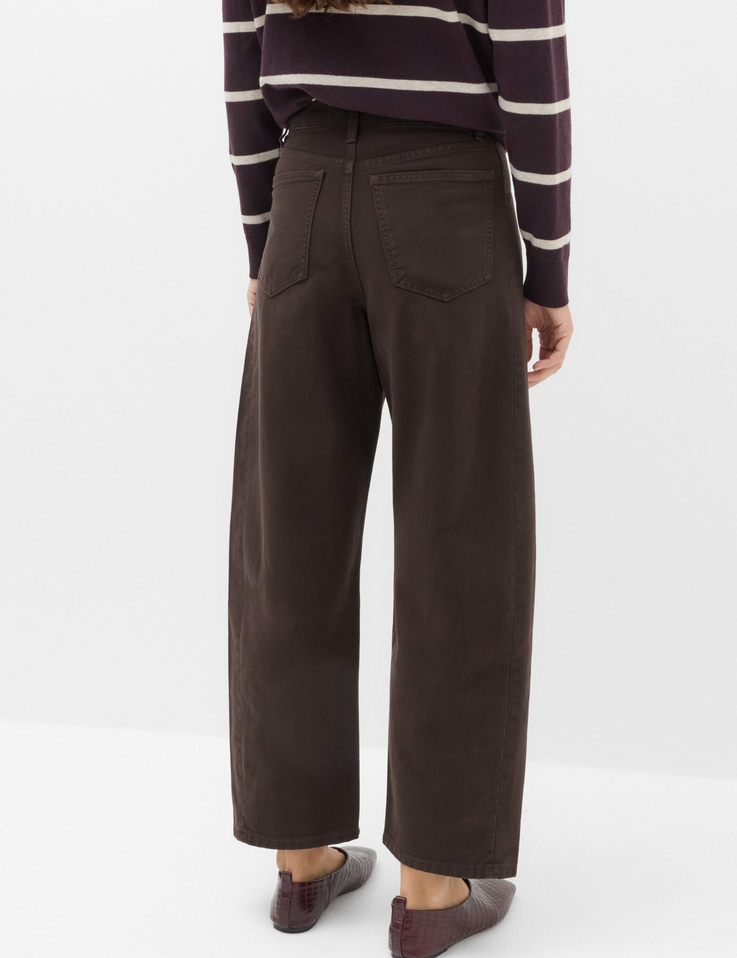 Pure Cotton High Waisted Barrel Leg Cropped Trousers 4 of 6