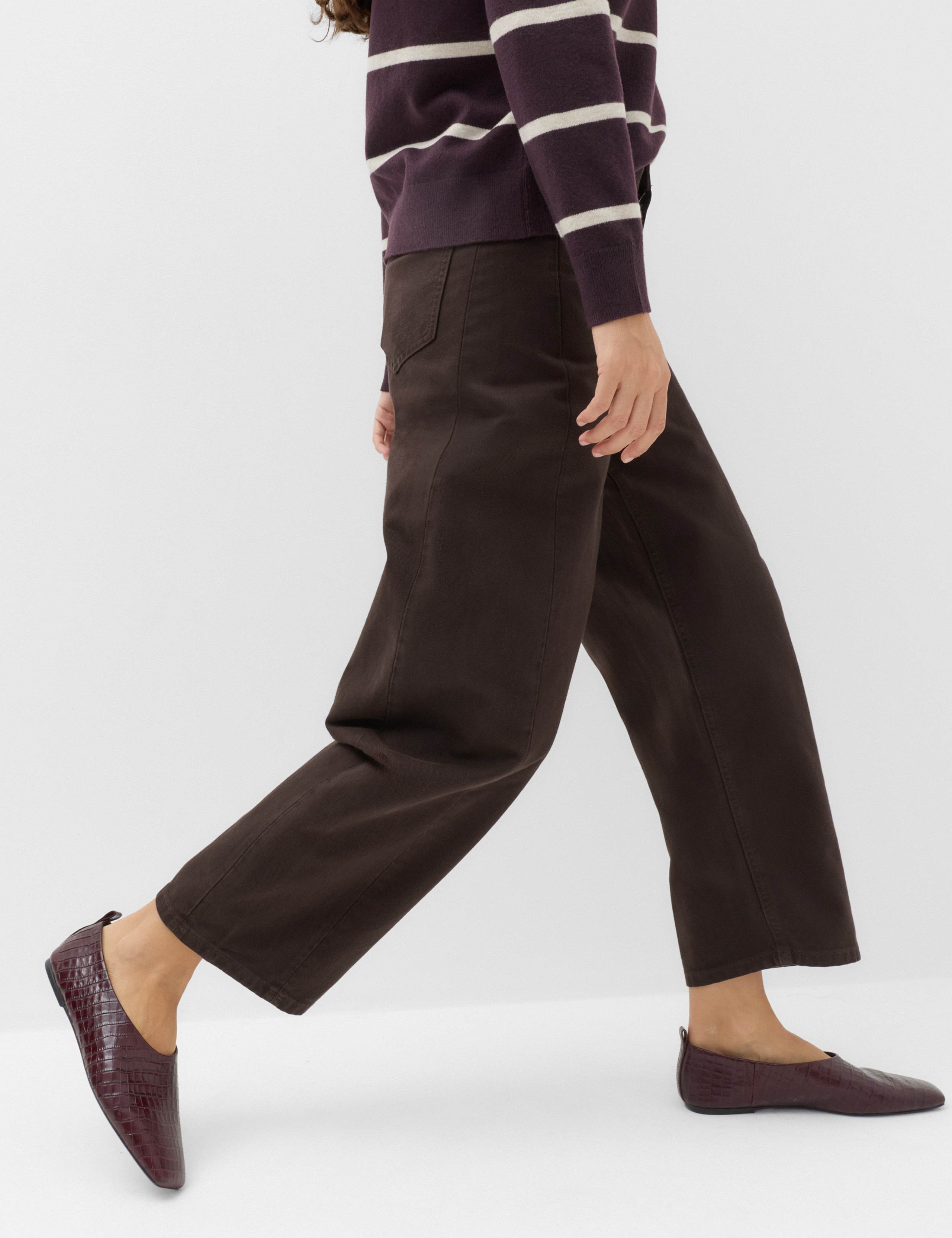 Pure Cotton High Waisted Barrel Leg Cropped Trousers 5 of 6