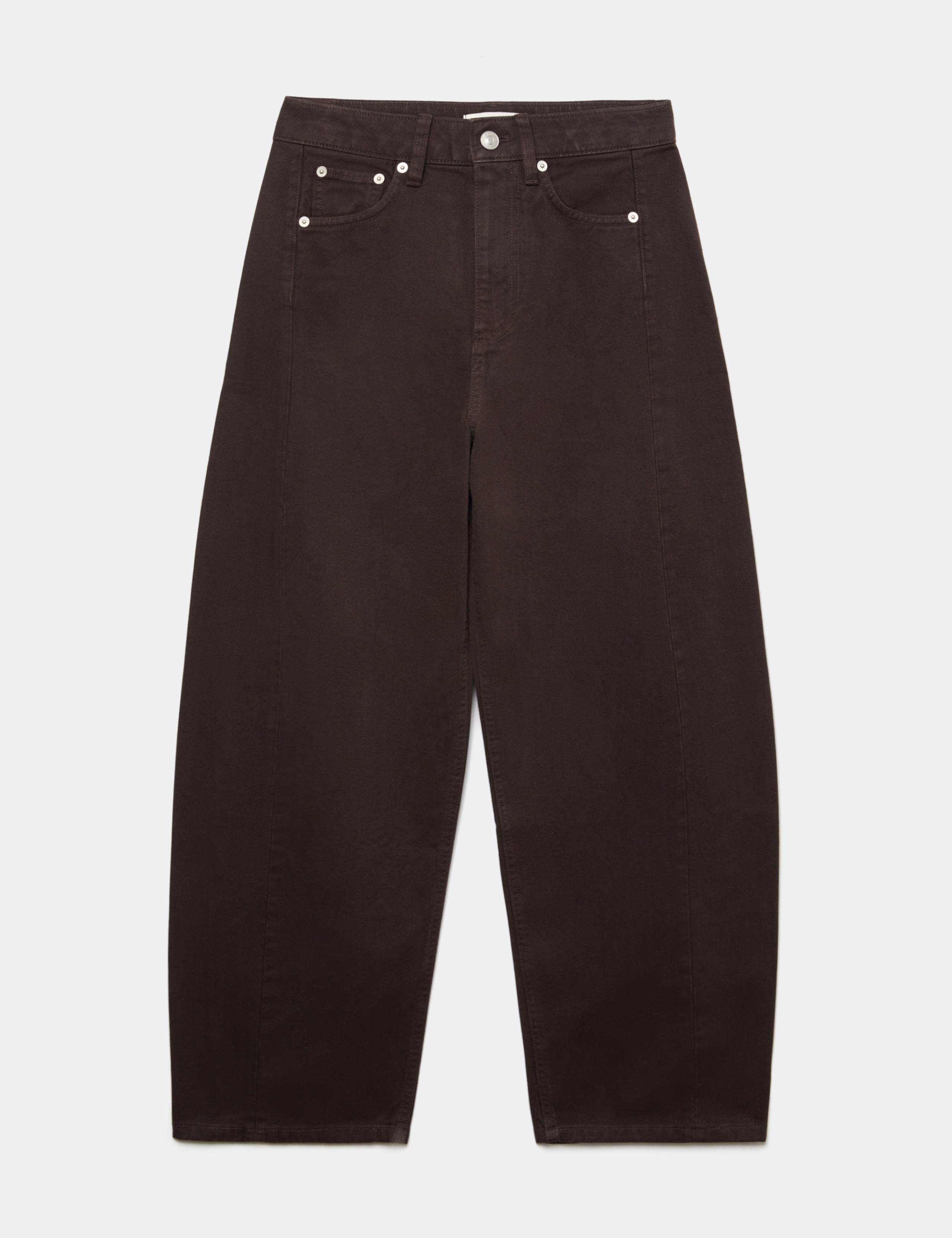 Pure Cotton High Waisted Barrel Leg Cropped Trousers 2 of 6