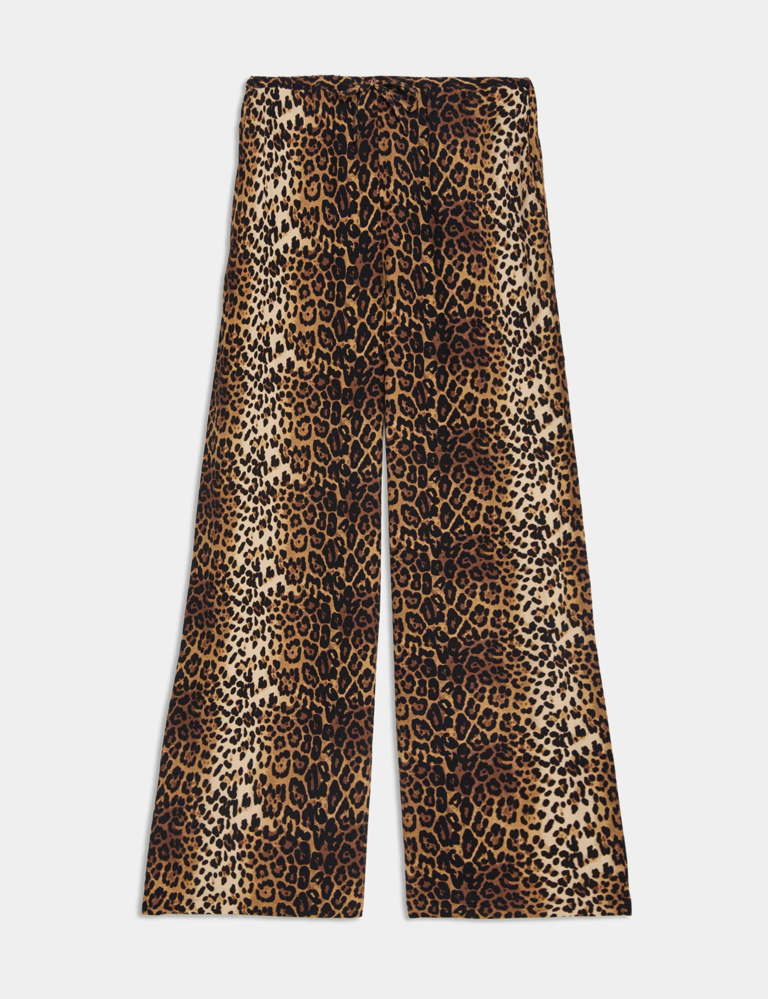 Animal Print Drawstring Wide Leg Trousers 2 of 7