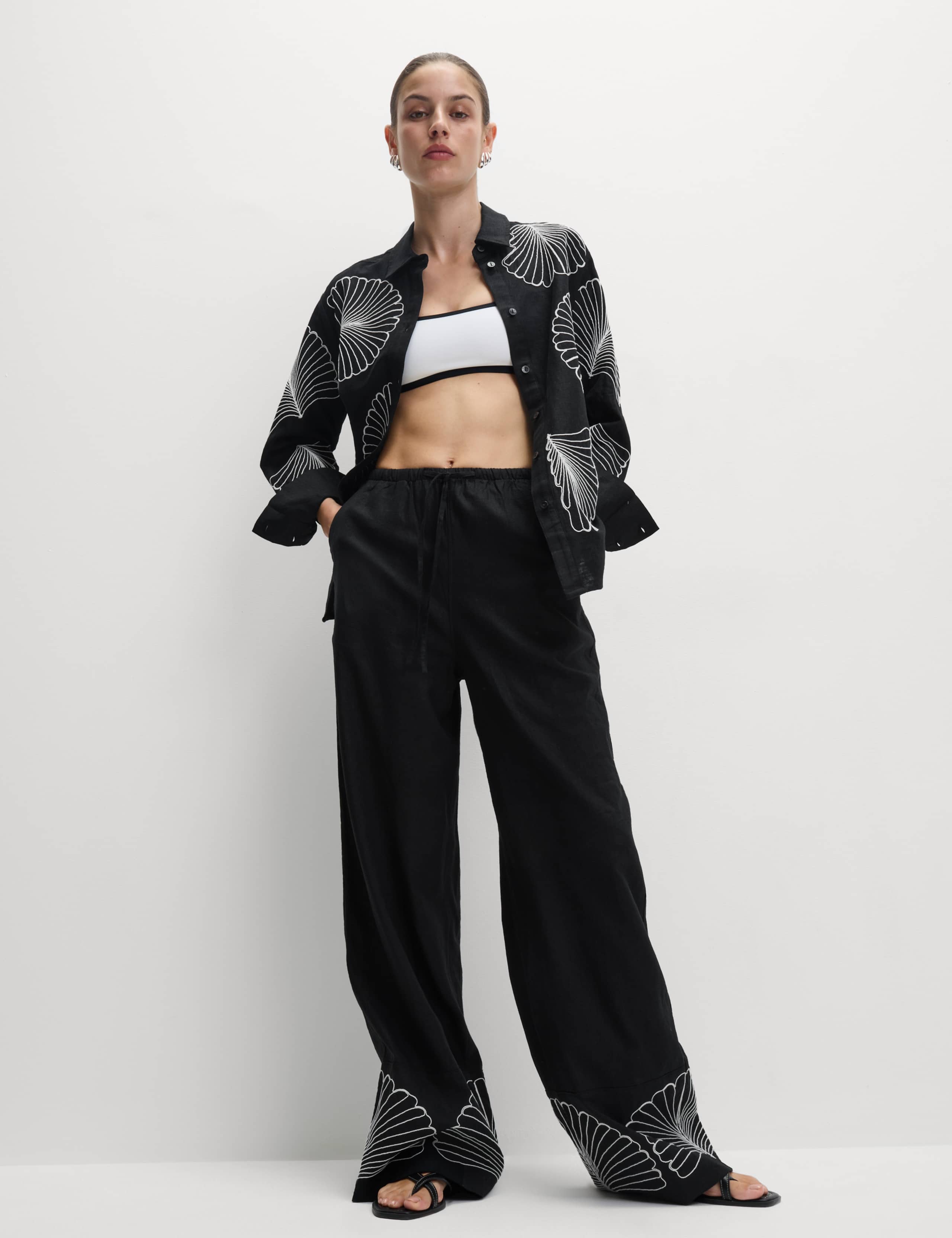 Linen Rich Drawstring Wide Leg Trousers 6 of 6