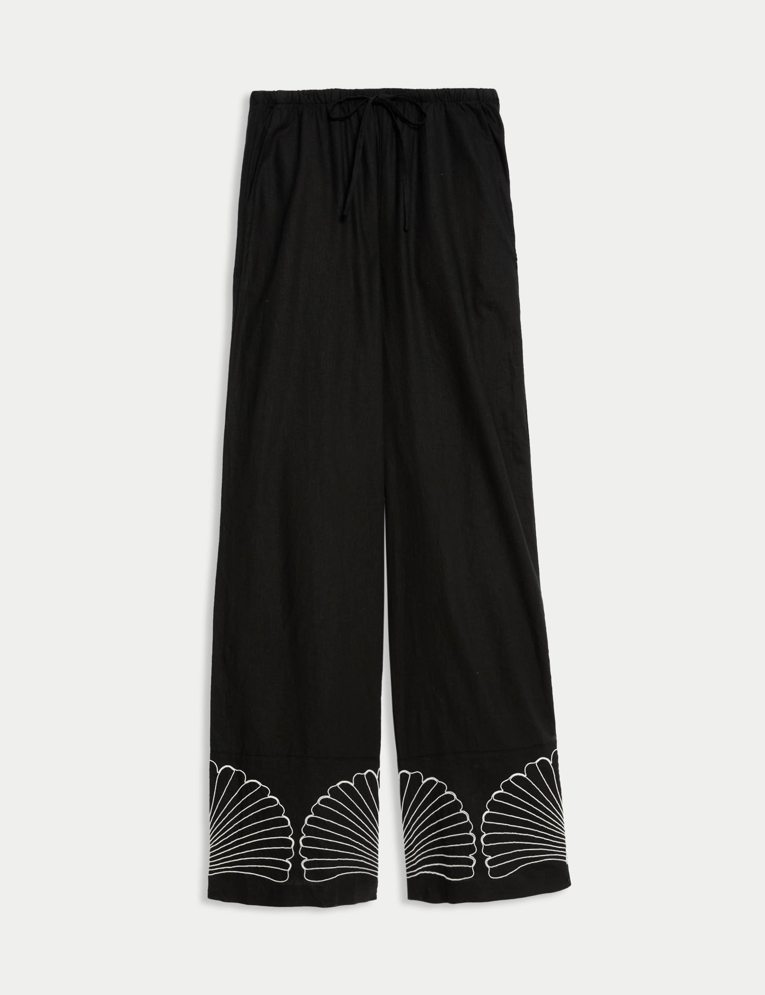 Linen Rich Drawstring Wide Leg Trousers 2 of 6