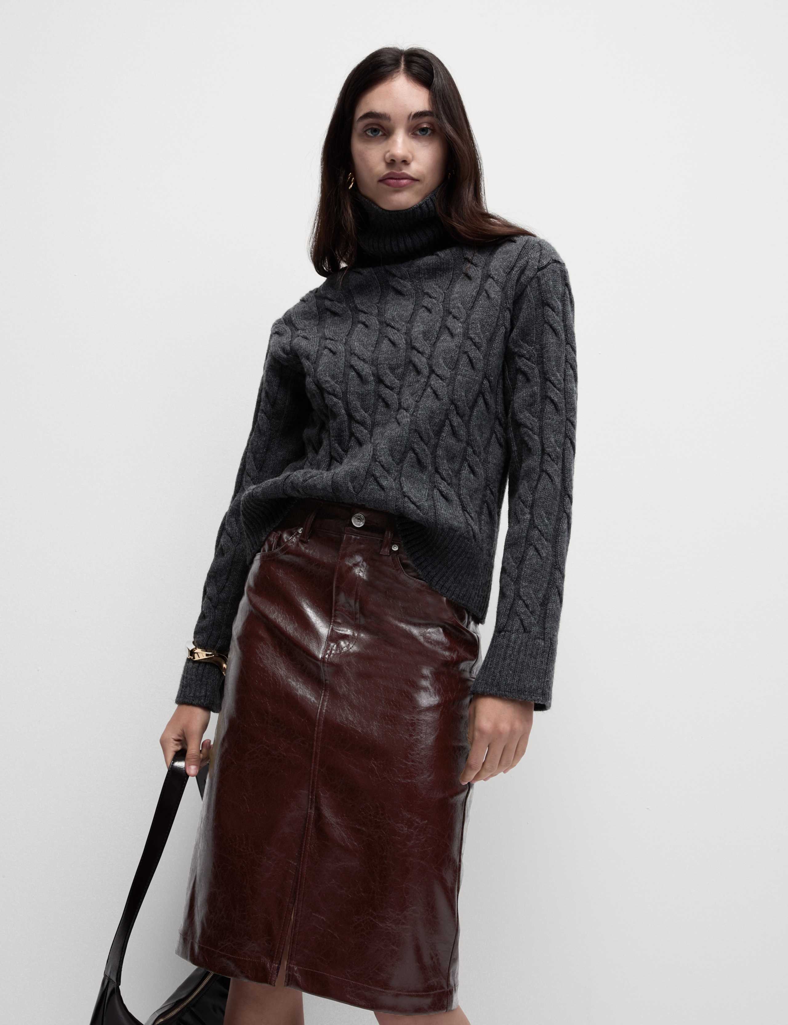 Vinyl Knee Length A-Line Skirt 3 of 6