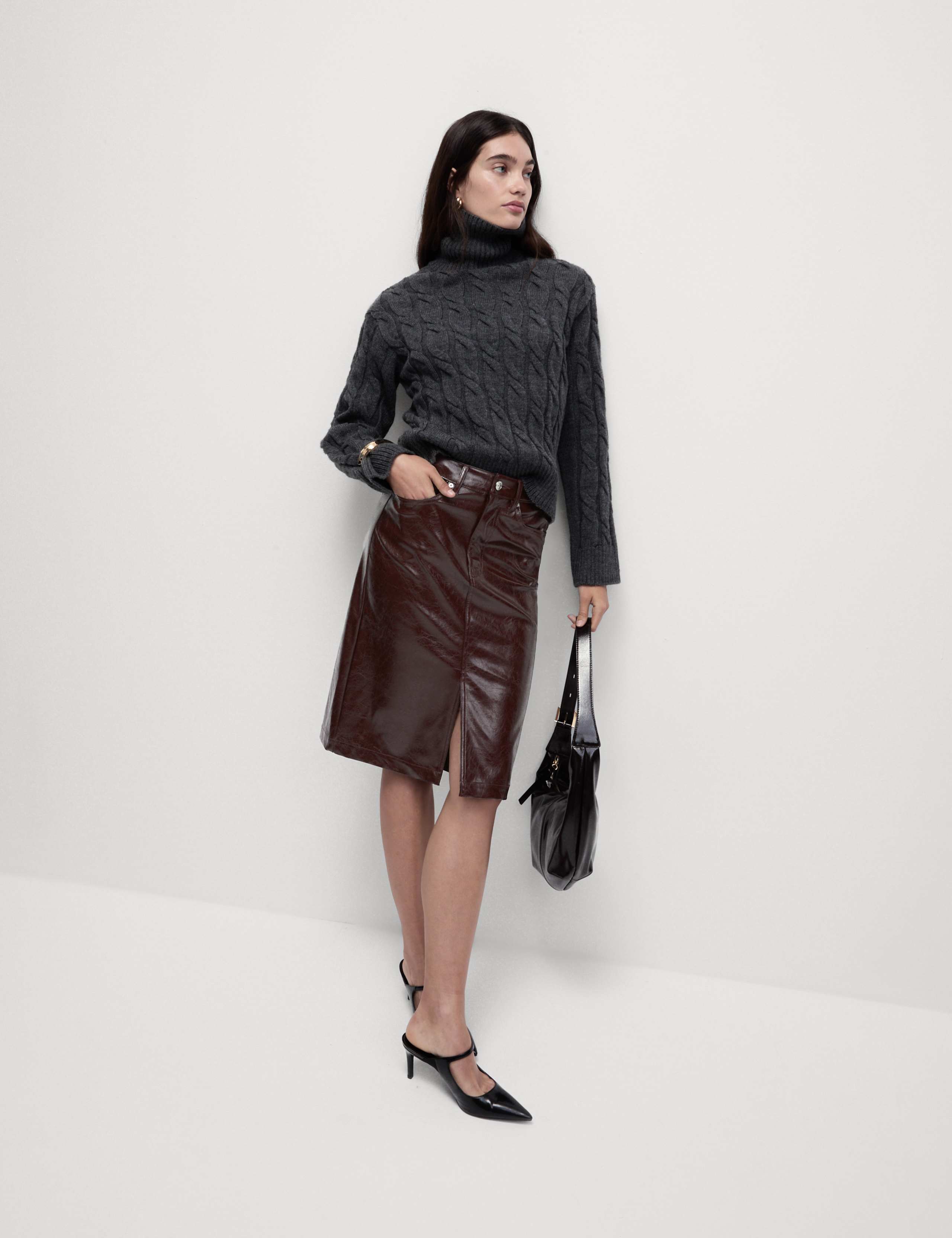 Vinyl Knee Length A-Line Skirt 5 of 6