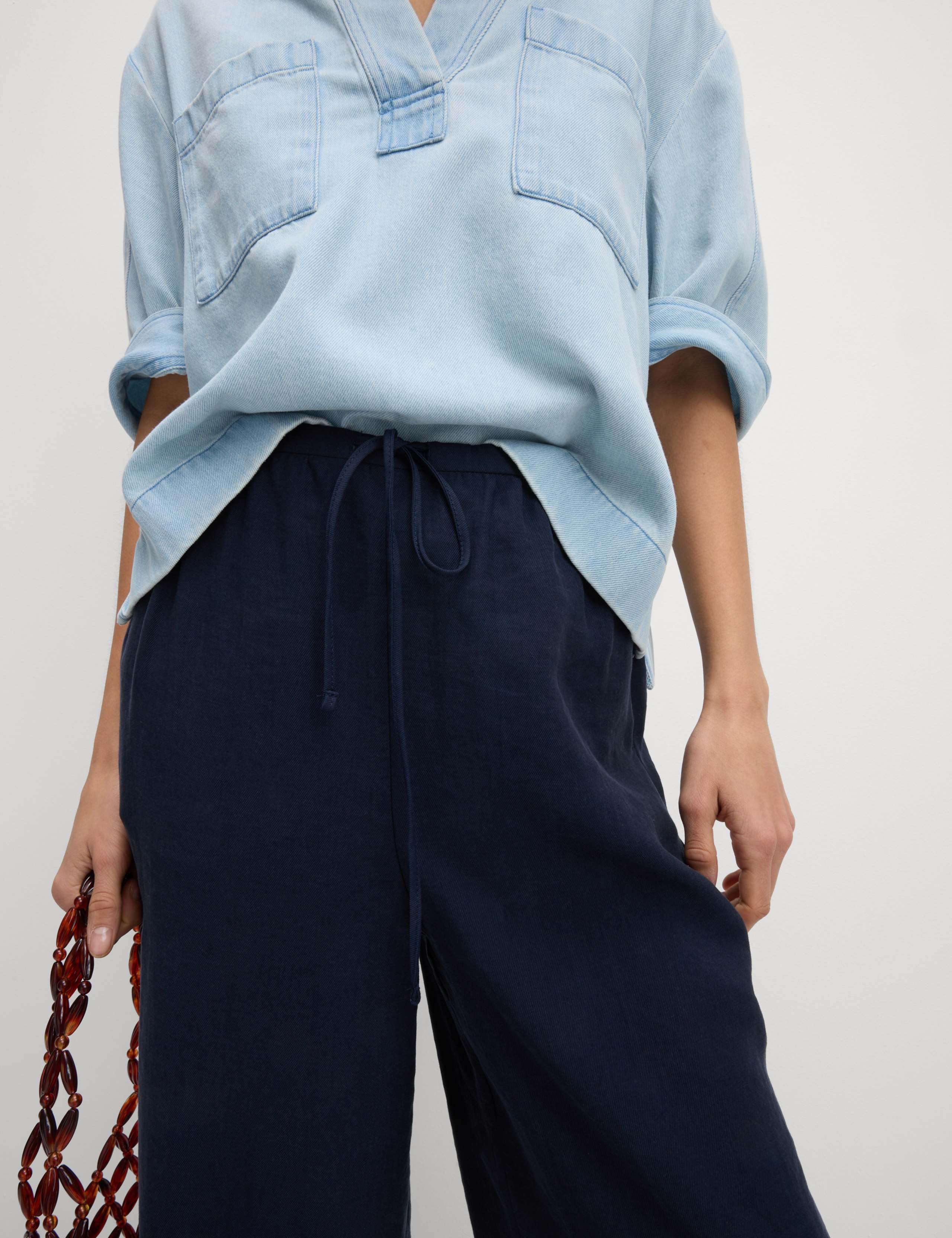 Lyocell Rich Wide Leg Cropped Trousers 3 of 6