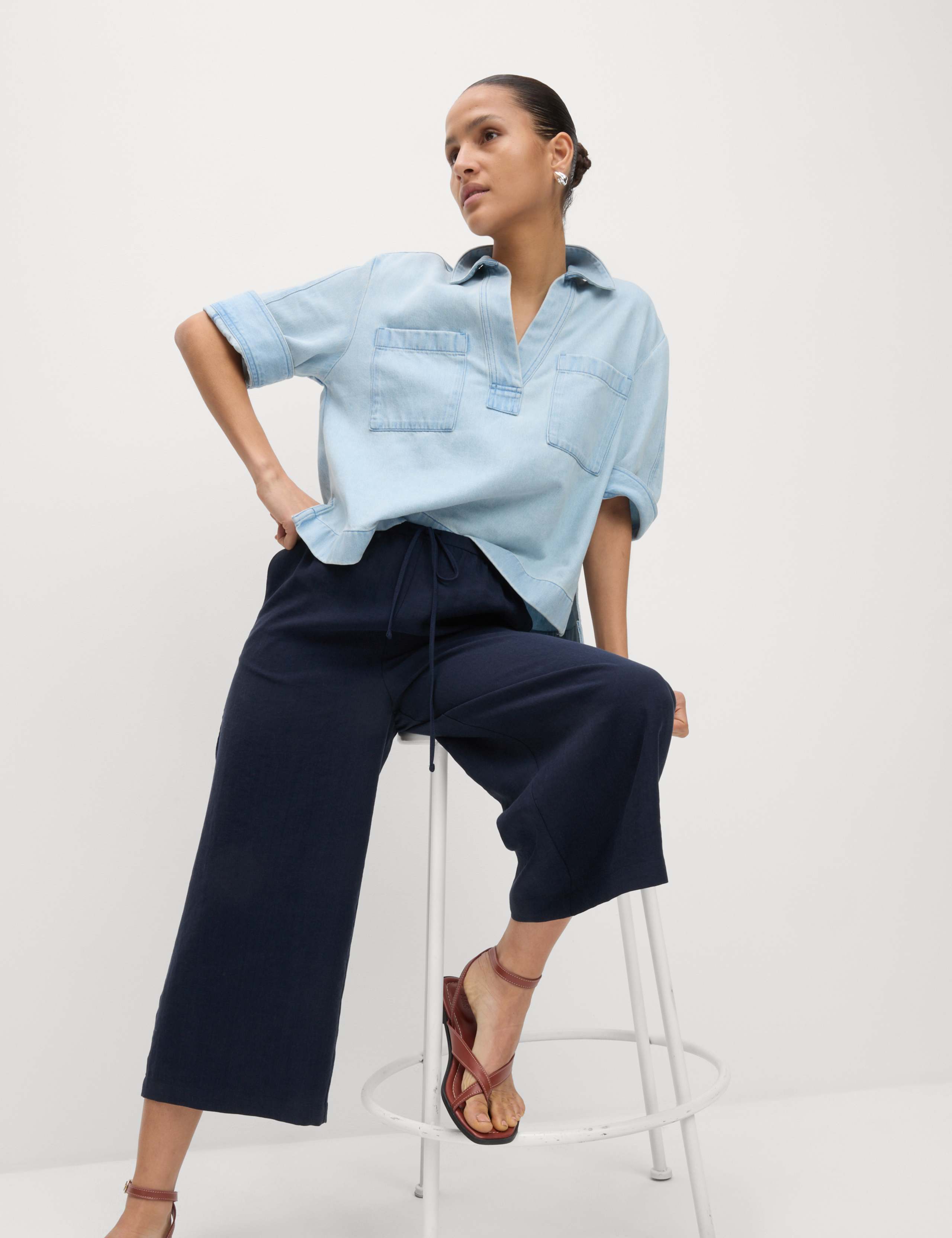 Lyocell Rich Wide Leg Cropped Trousers 5 of 6