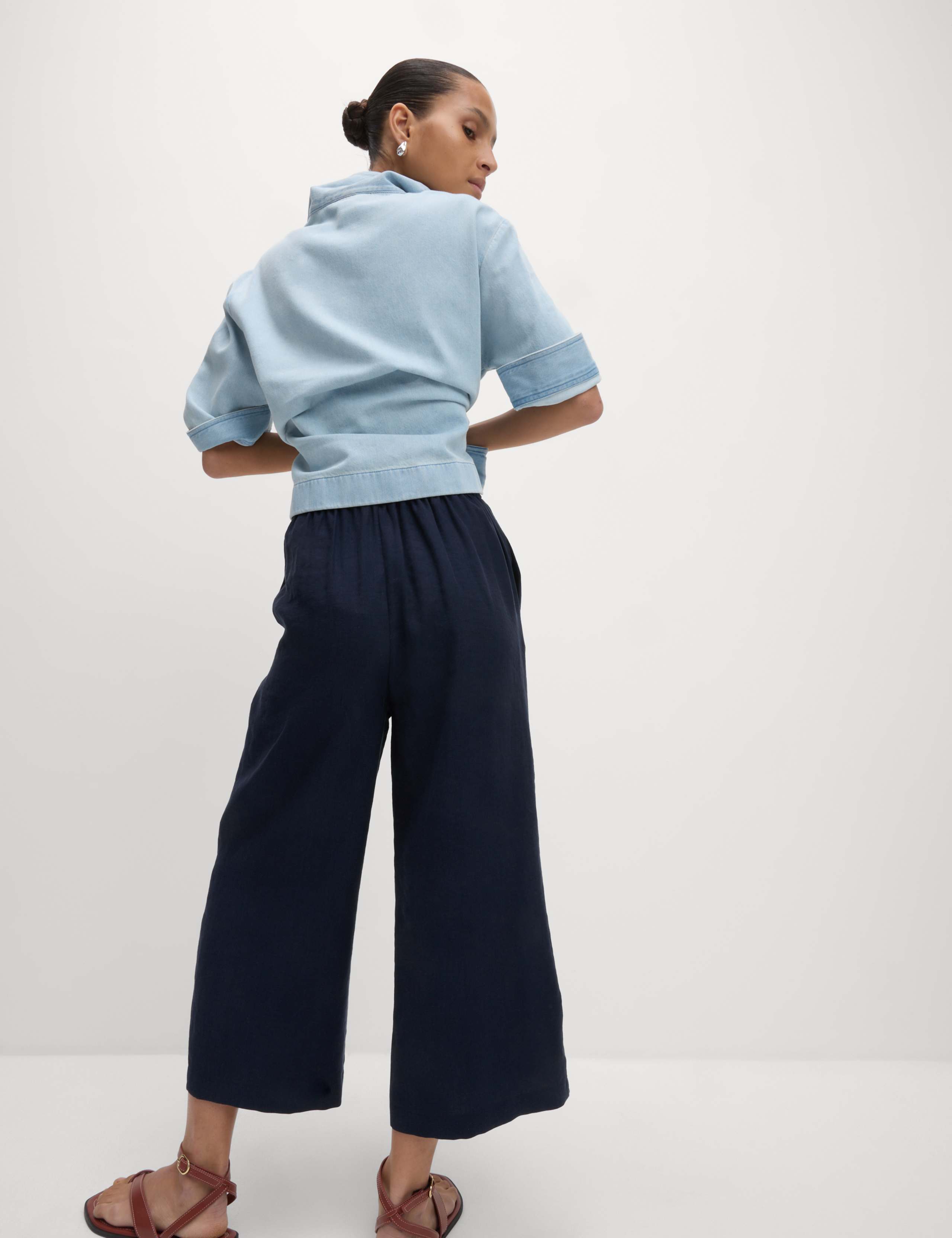 Lyocell Rich Wide Leg Cropped Trousers 6 of 6