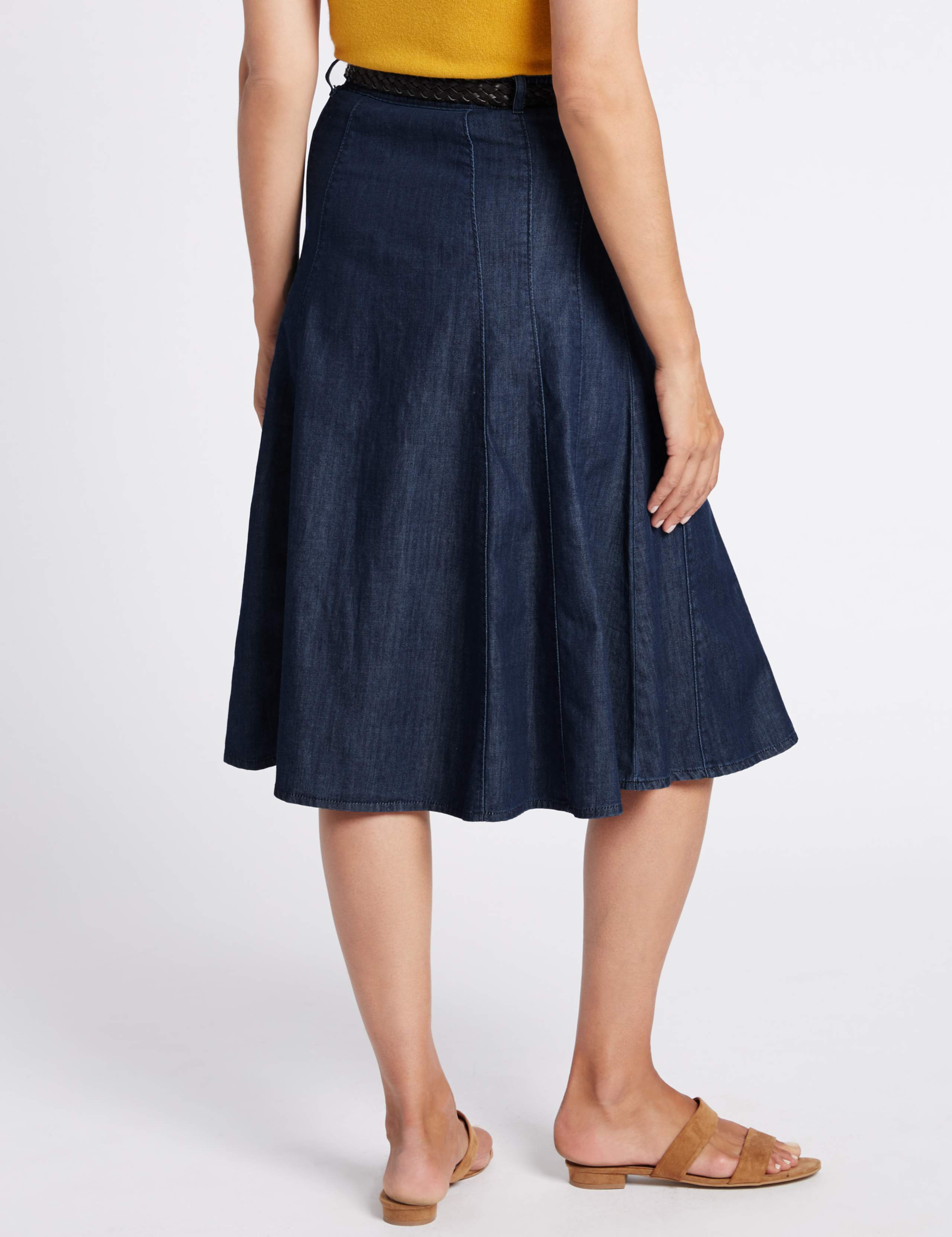 Denim Belted A-Line Midi Skirt 4 of 5
