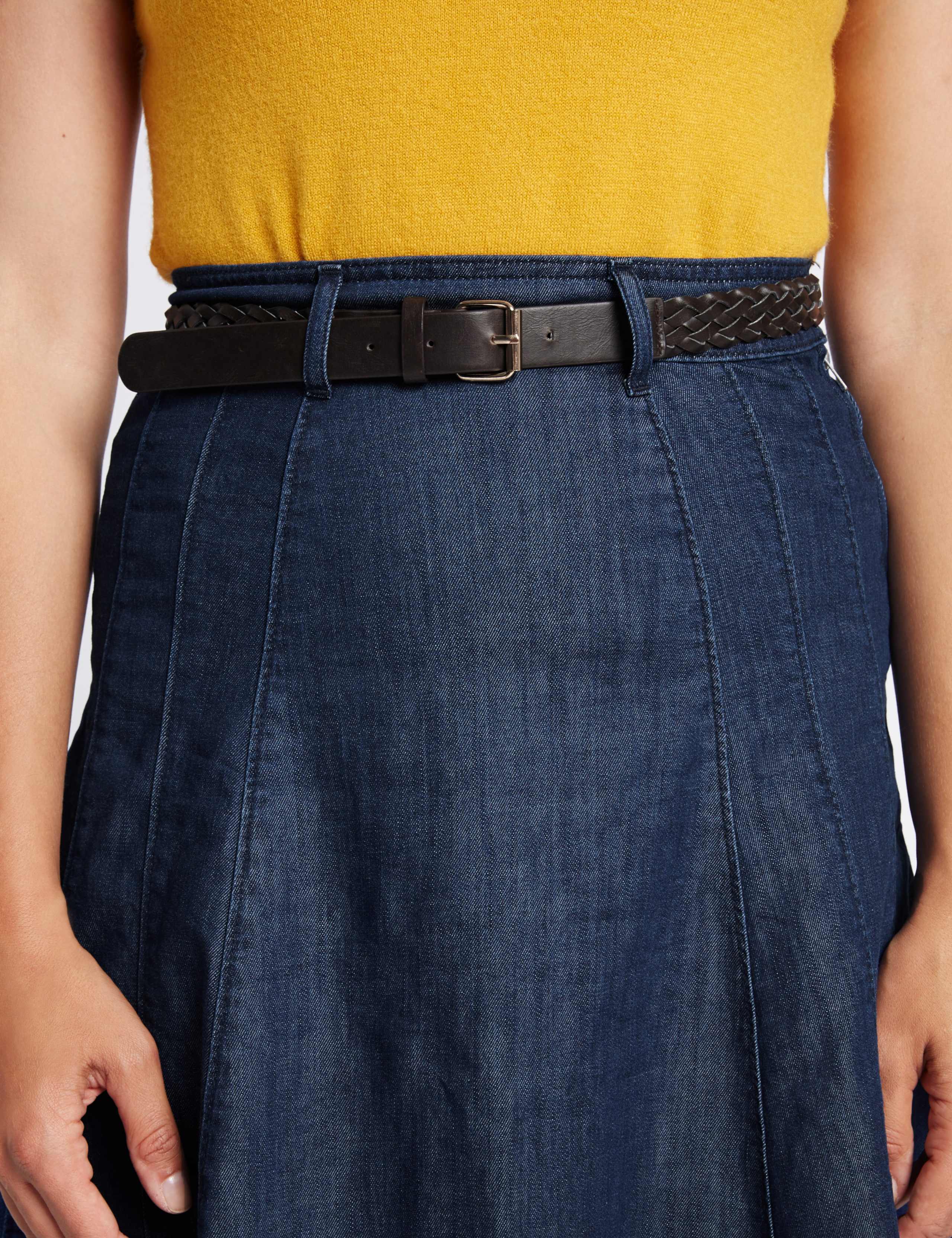 Denim Belted A-Line Midi Skirt 5 of 5