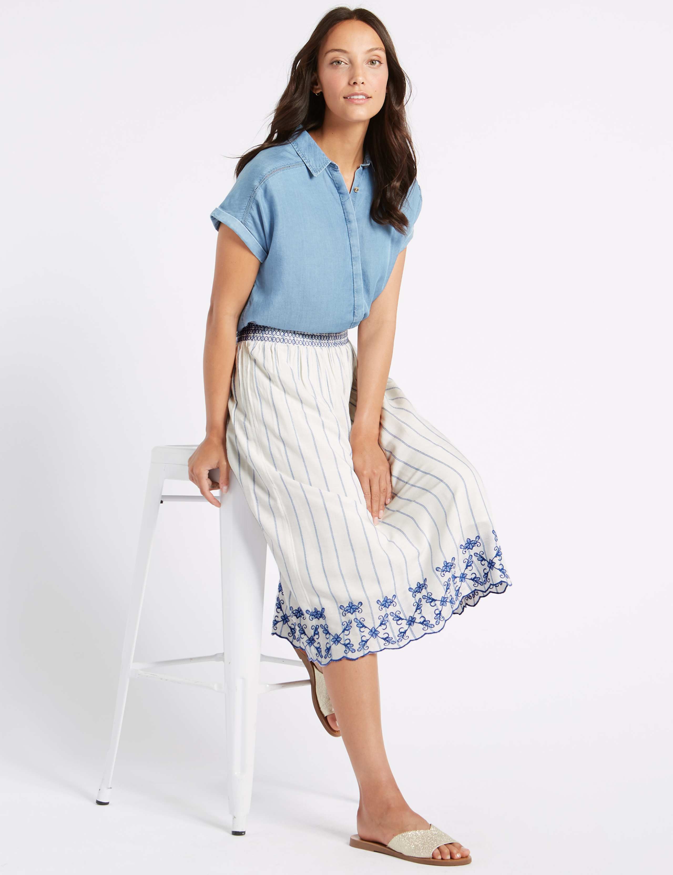 Striped Embroidered Hem Midi Skirt 4 of 6