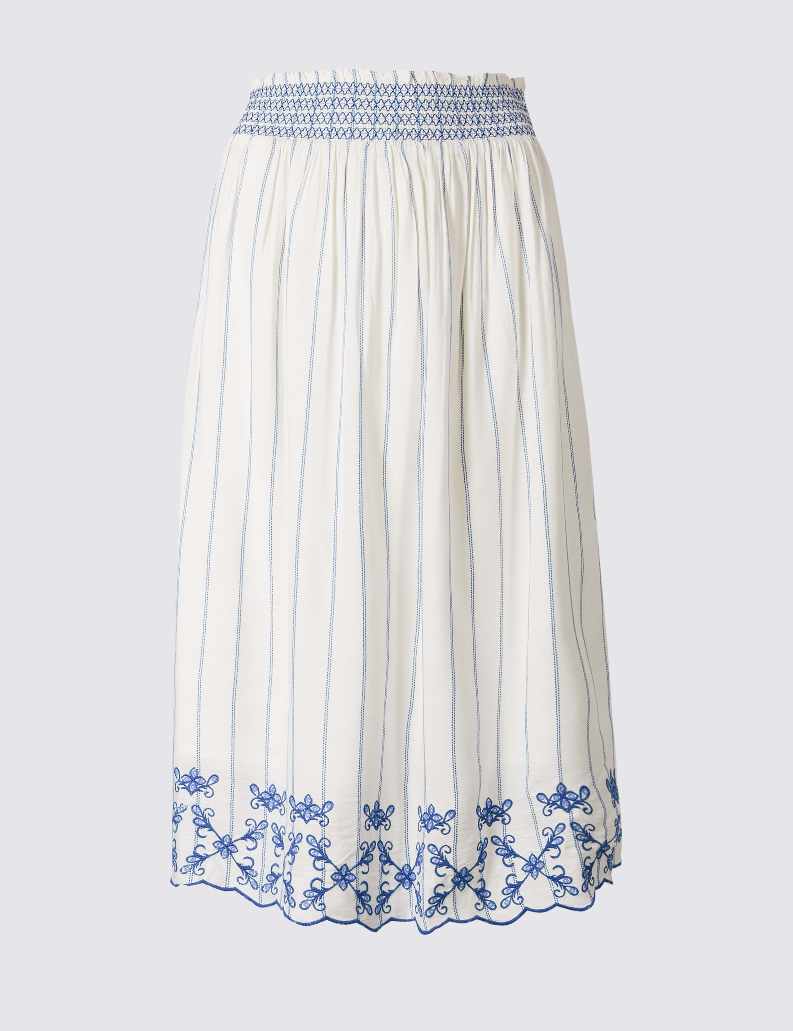 Striped Embroidered Hem Midi Skirt 2 of 6