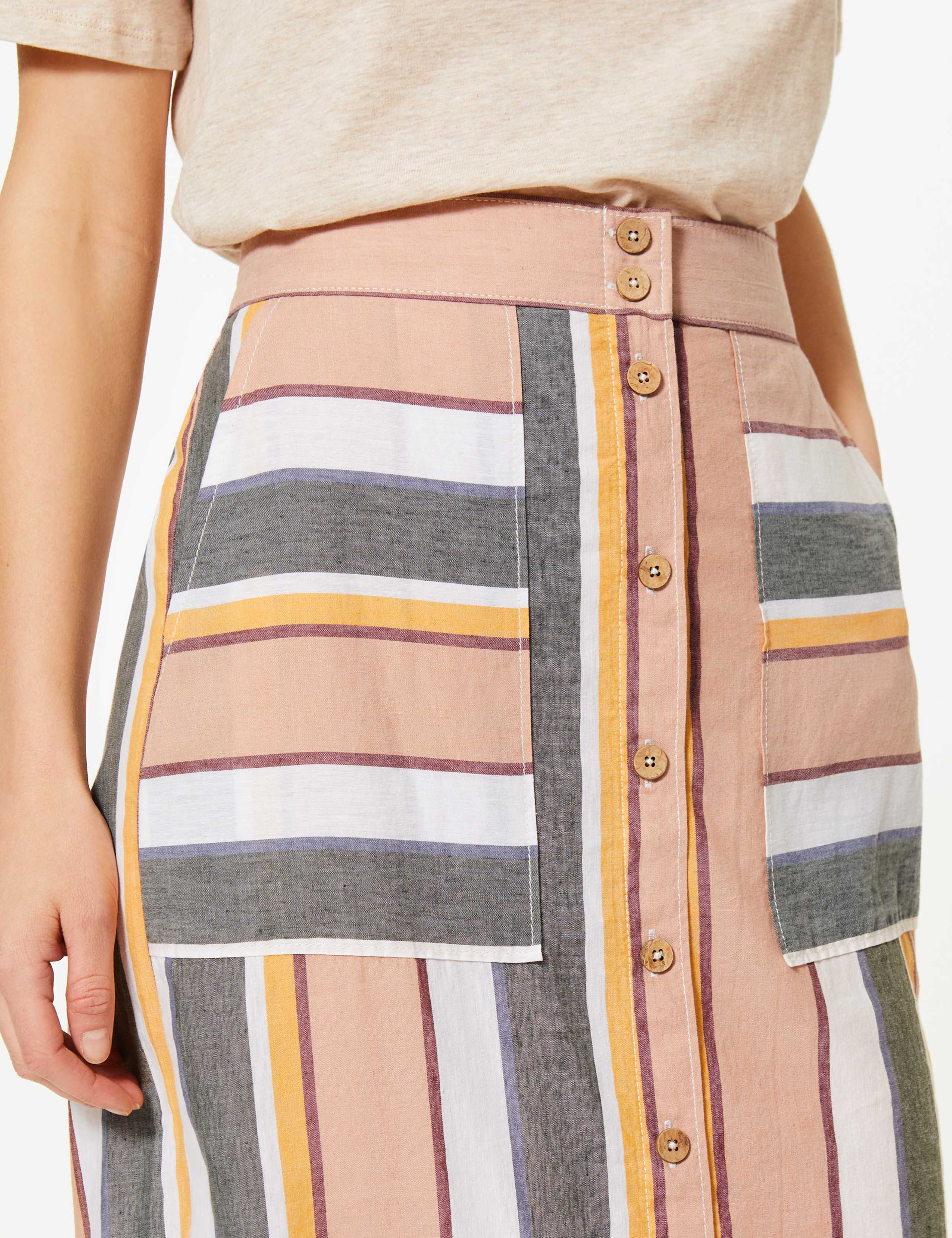 Linen Rich Striped Pencil Midi Skirt 3 of 4