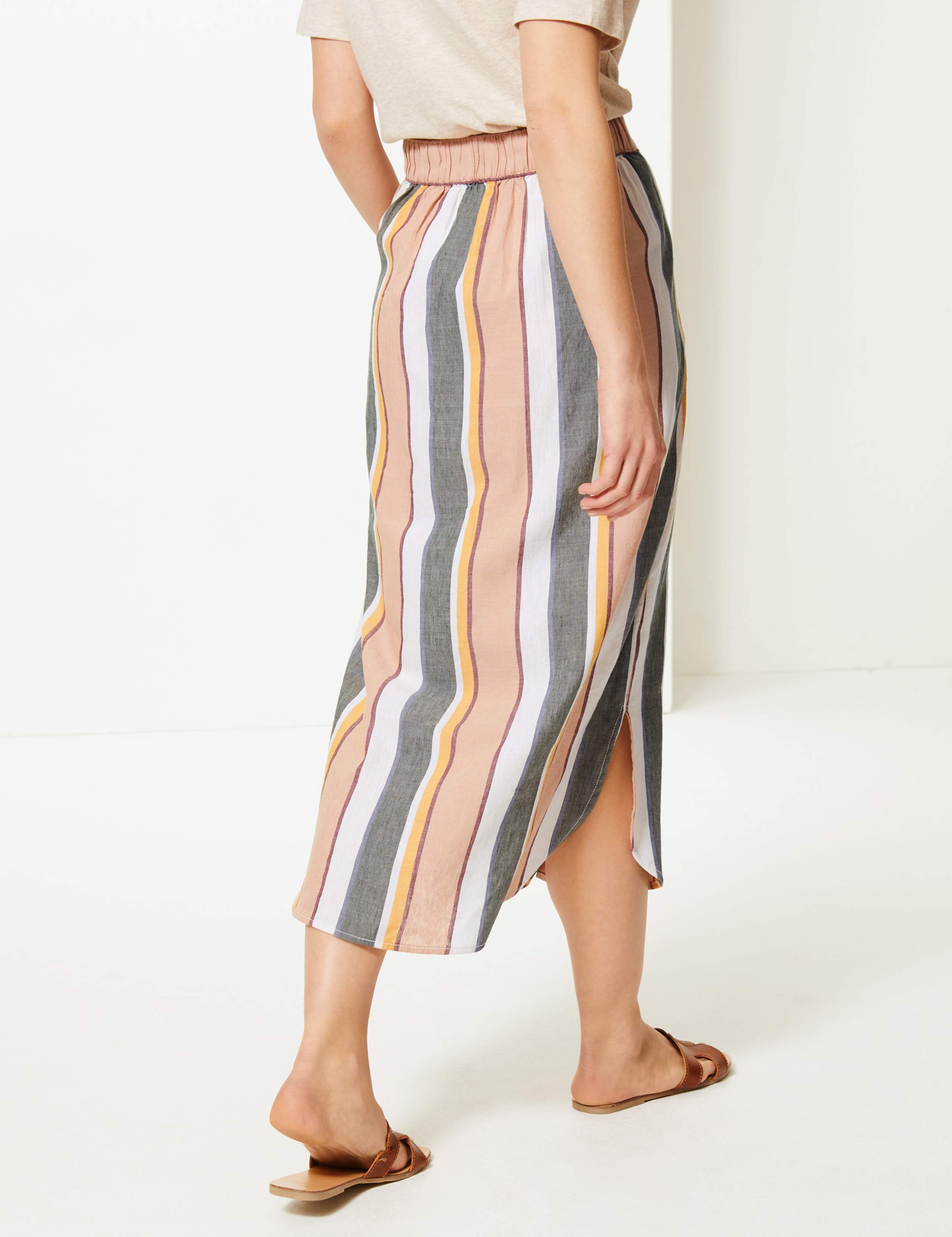 Linen Rich Striped Pencil Midi Skirt 4 of 4