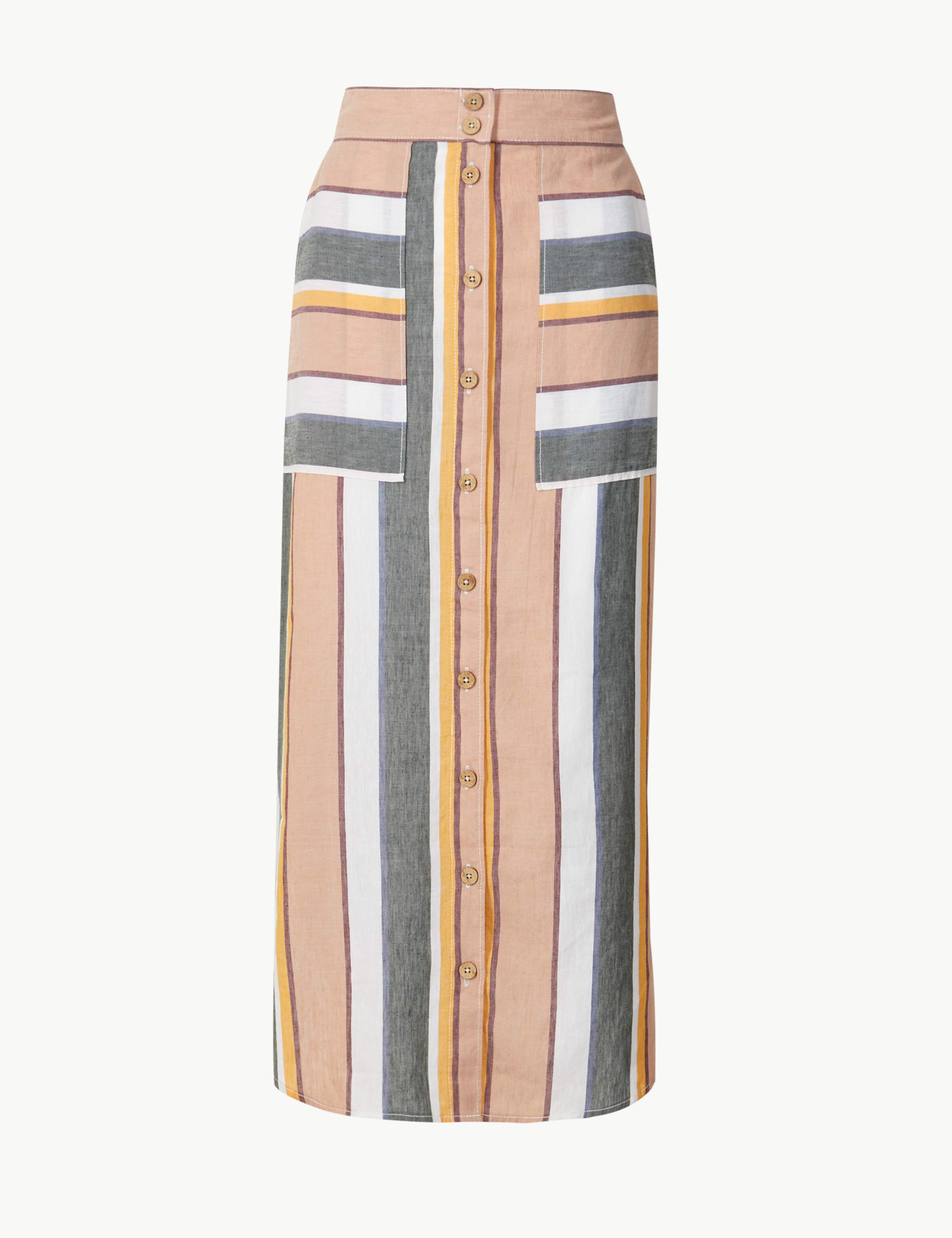 Linen Rich Striped Pencil Midi Skirt 2 of 4