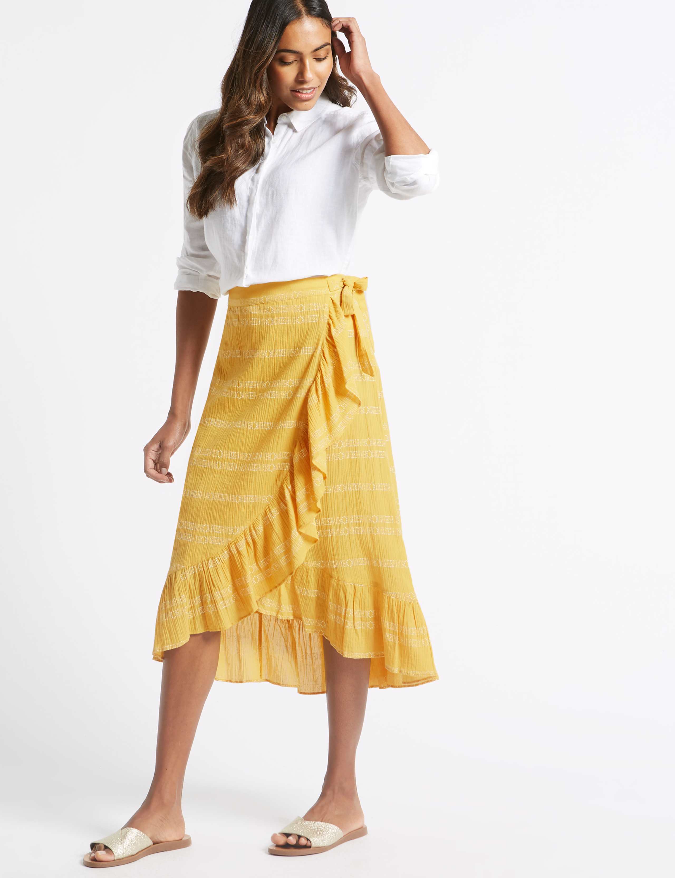 Pure Cotton Jacquard Print Full Midi Skirt 3 of 5