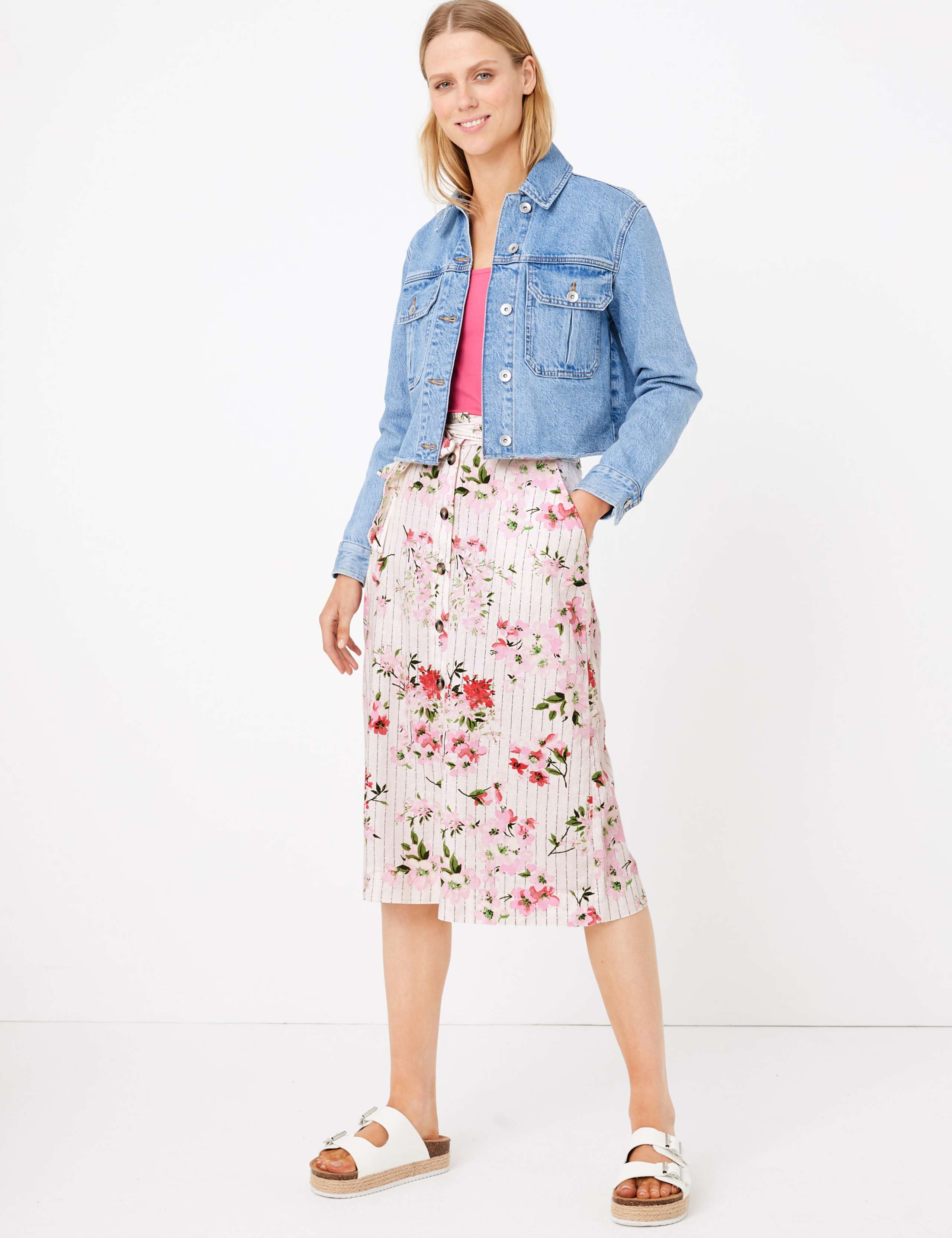 Linen Floral A-Line Skirt 1 of 4