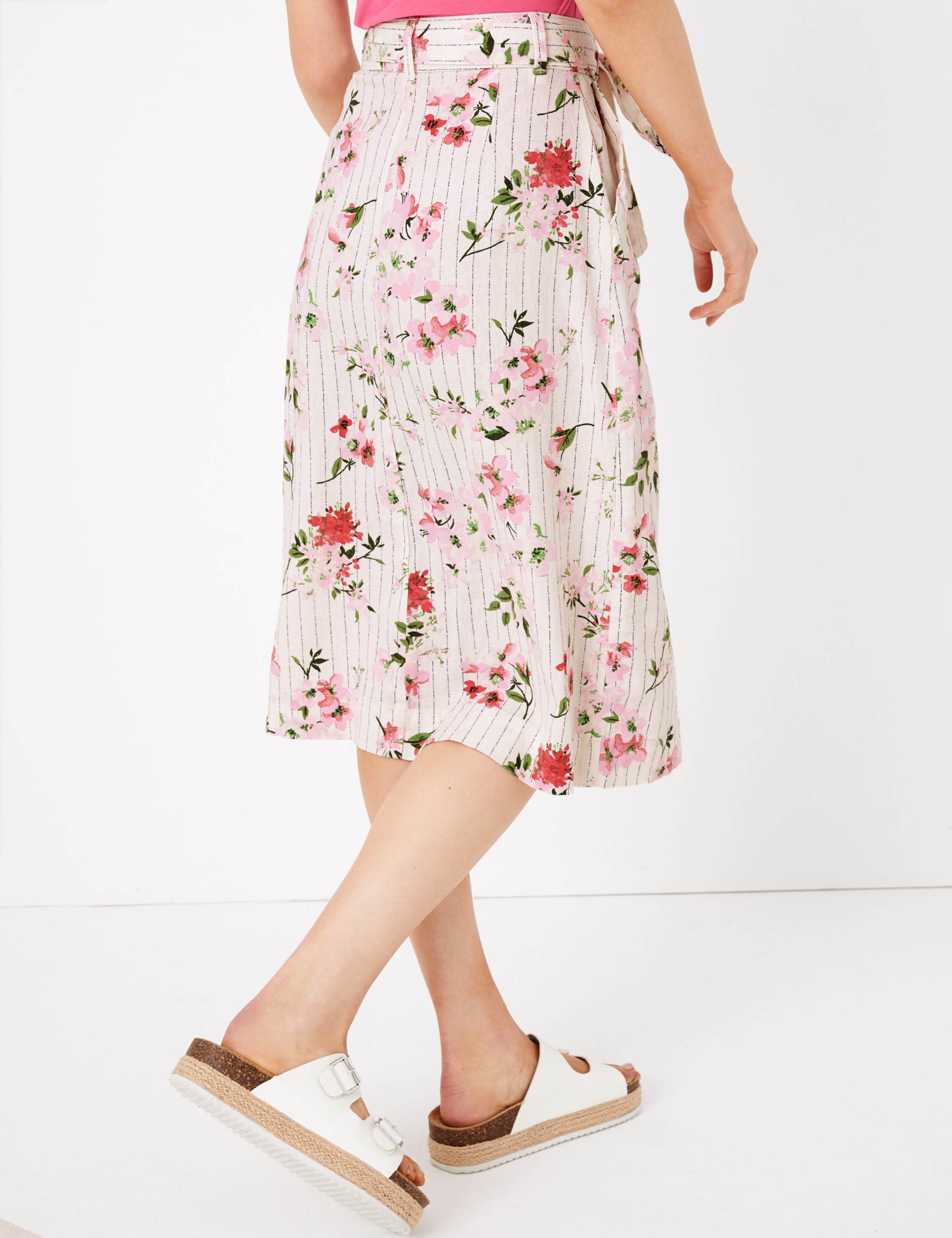 Linen Floral A-Line Skirt 3 of 4