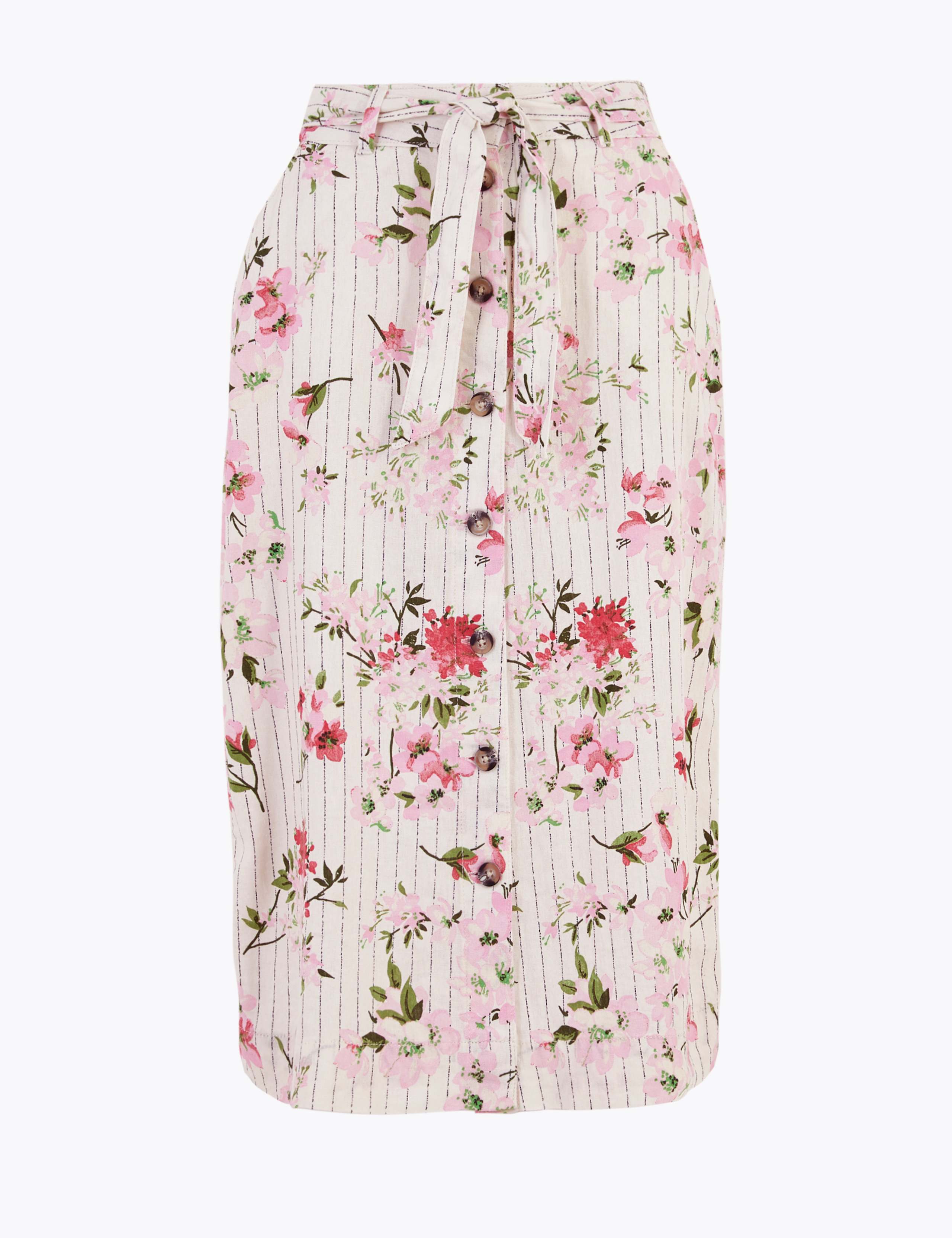 Linen Floral A-Line Skirt 2 of 4