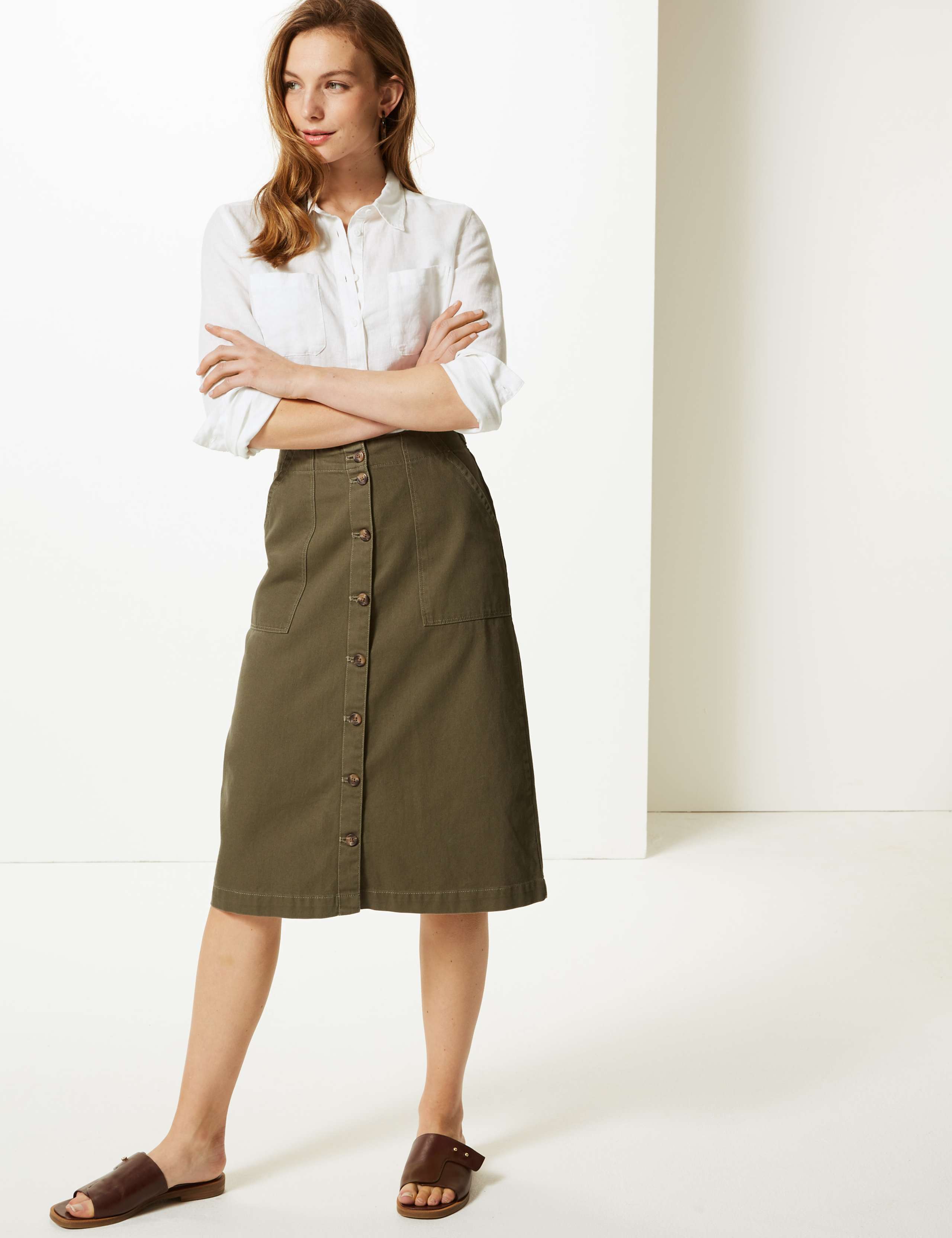 Pure Cotton A-Line Knee Length Cargo Skirt 1 of 4