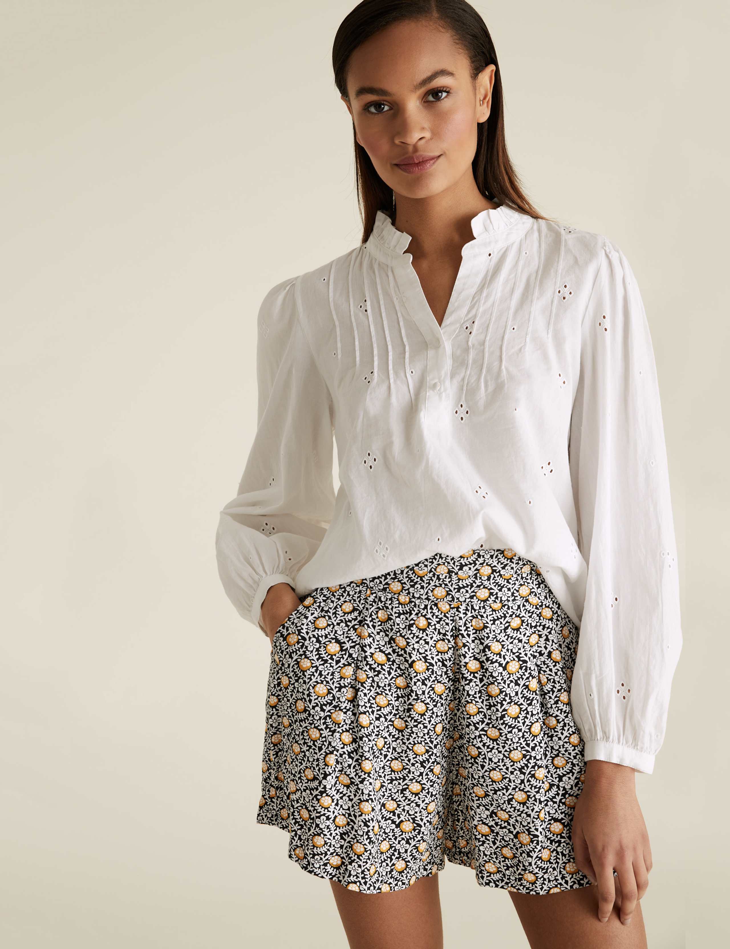 Floral High Waisted Pleat Front Shorts 1 of 5