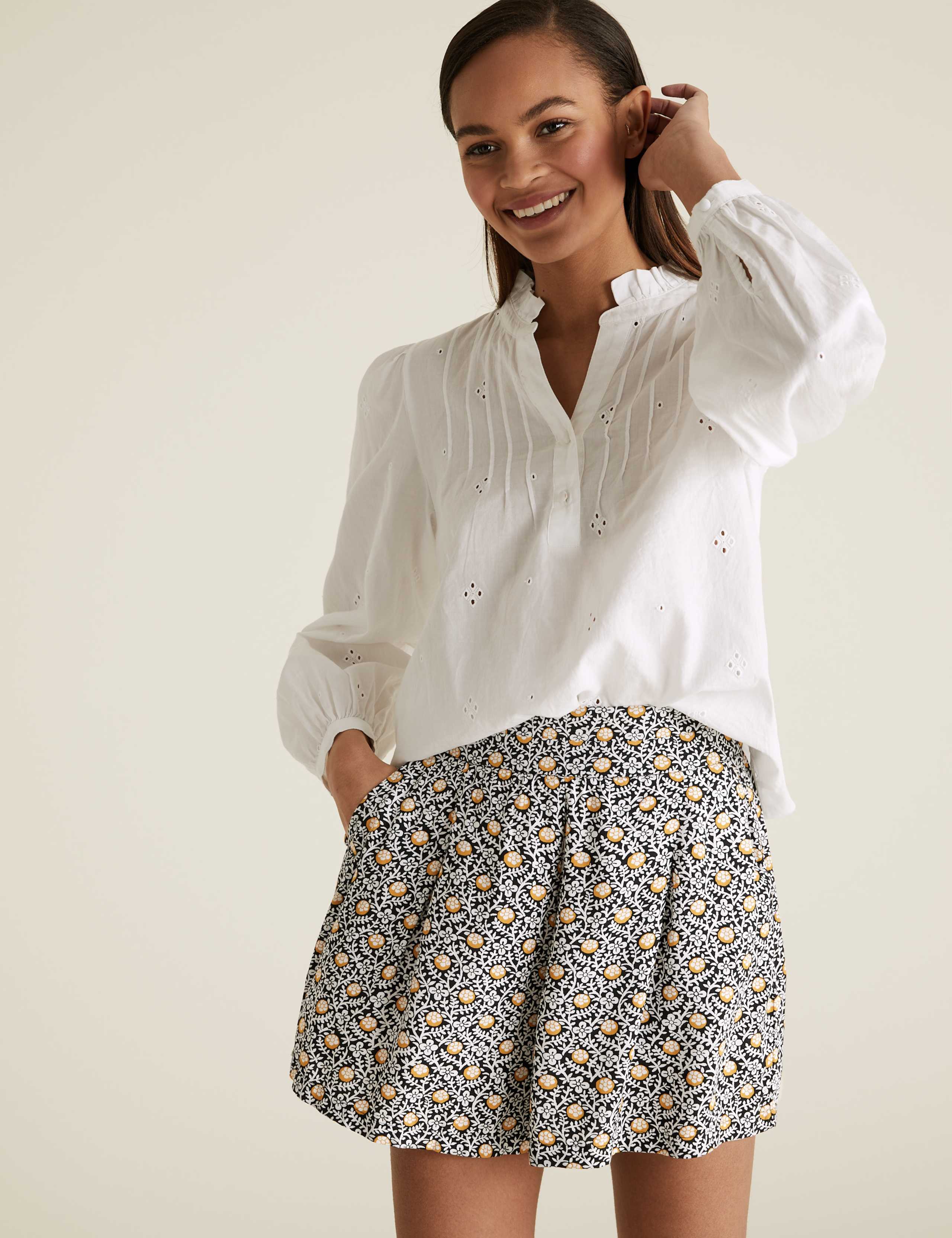 Floral High Waisted Pleat Front Shorts 5 of 5