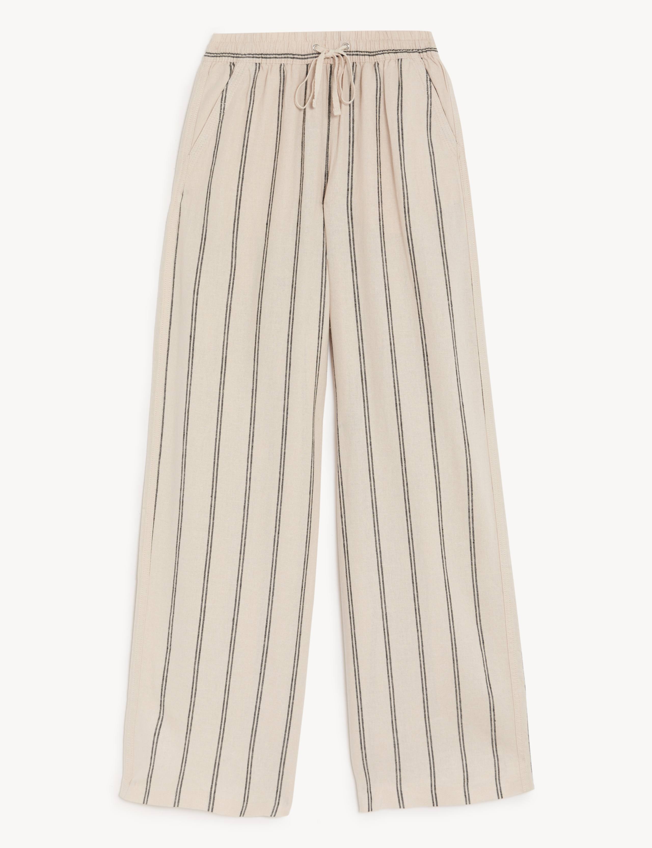 Linen Rich Striped Wide Leg Trousers 1 of 1