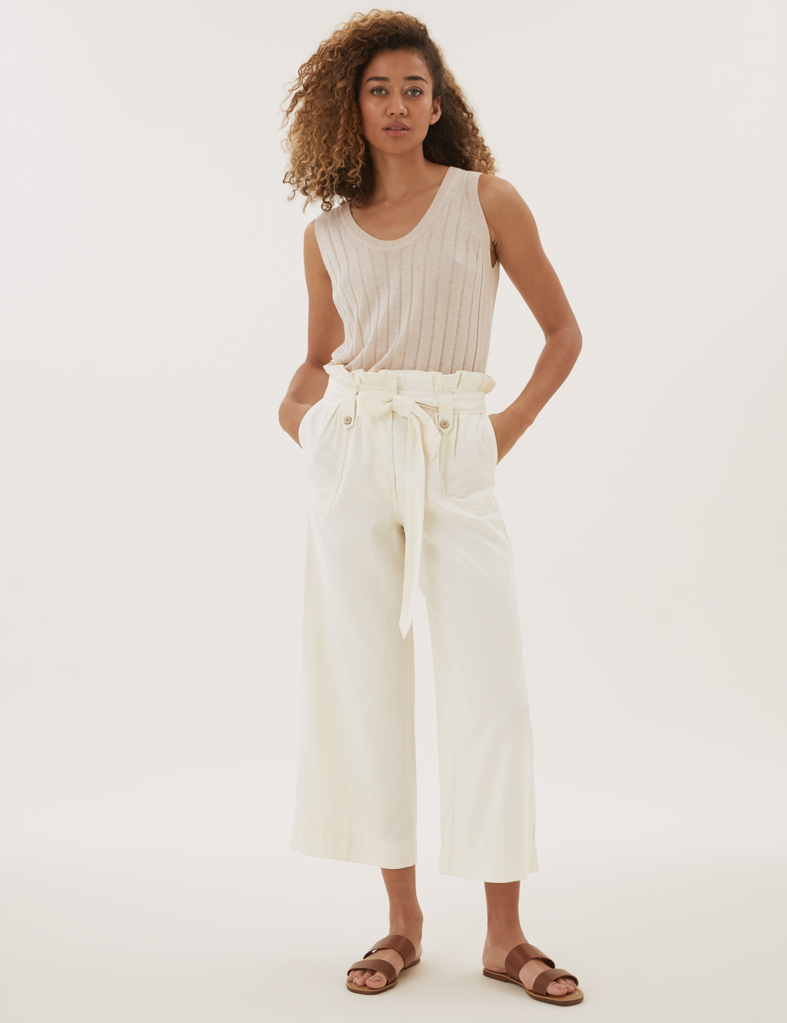 Tencel™ Rich Wide Leg Cropped Trousers 1 of 5