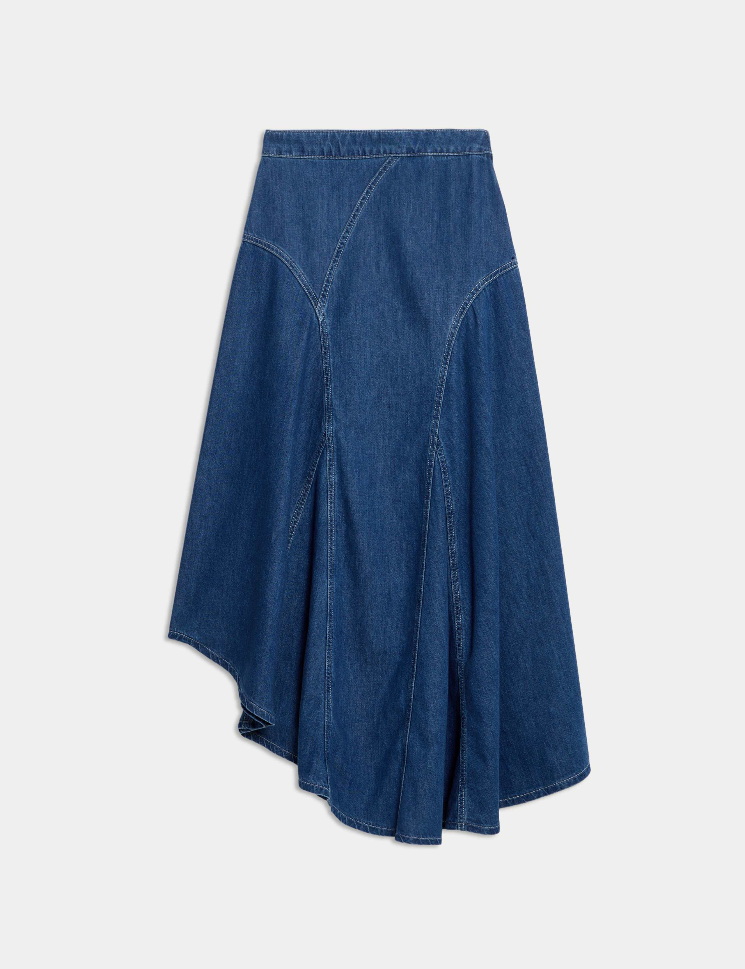 Denim High Waisted Maxi Asymmetric Skirt 2 of 5