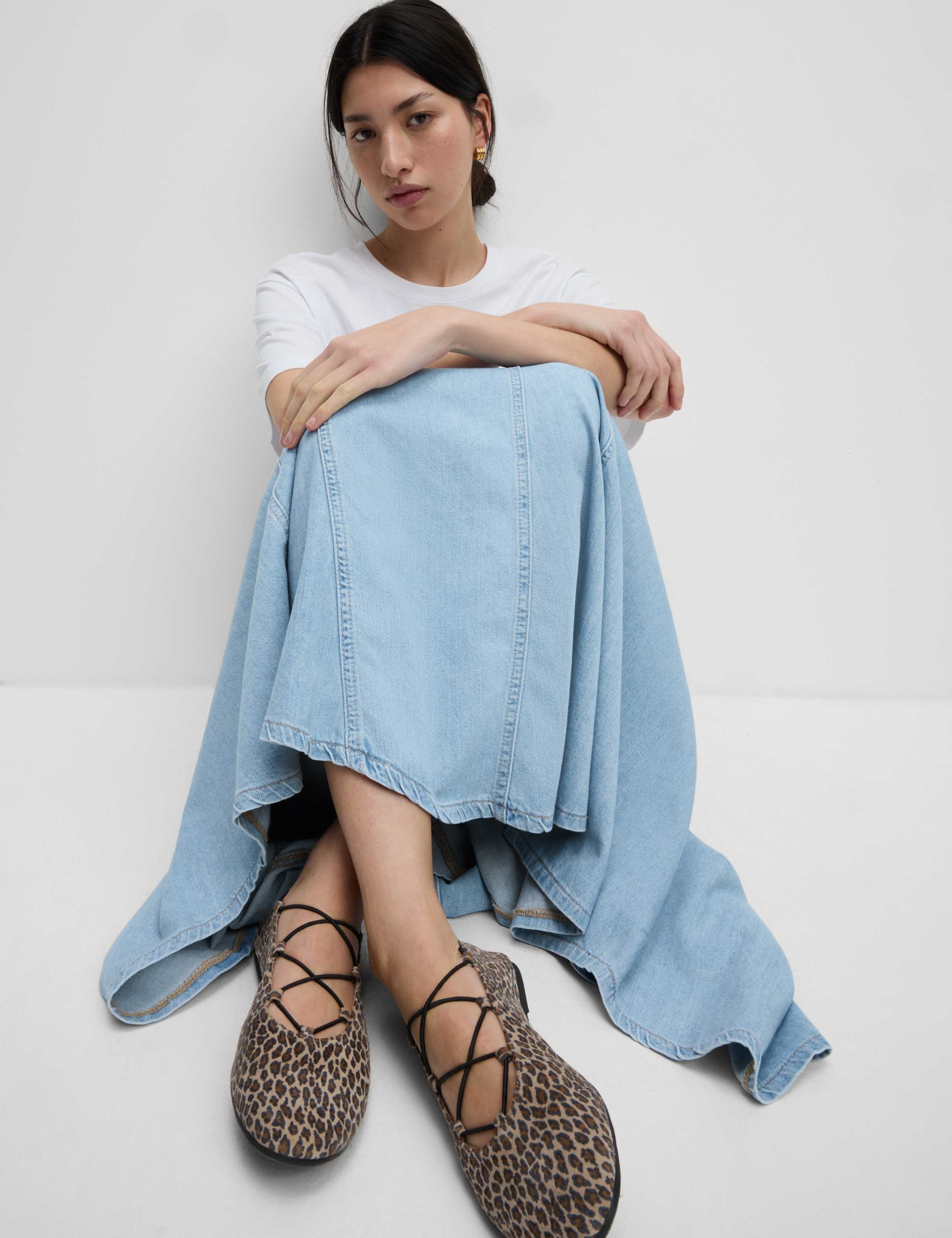 Denim High Waisted Maxi Asymmetric Skirt 3 of 5
