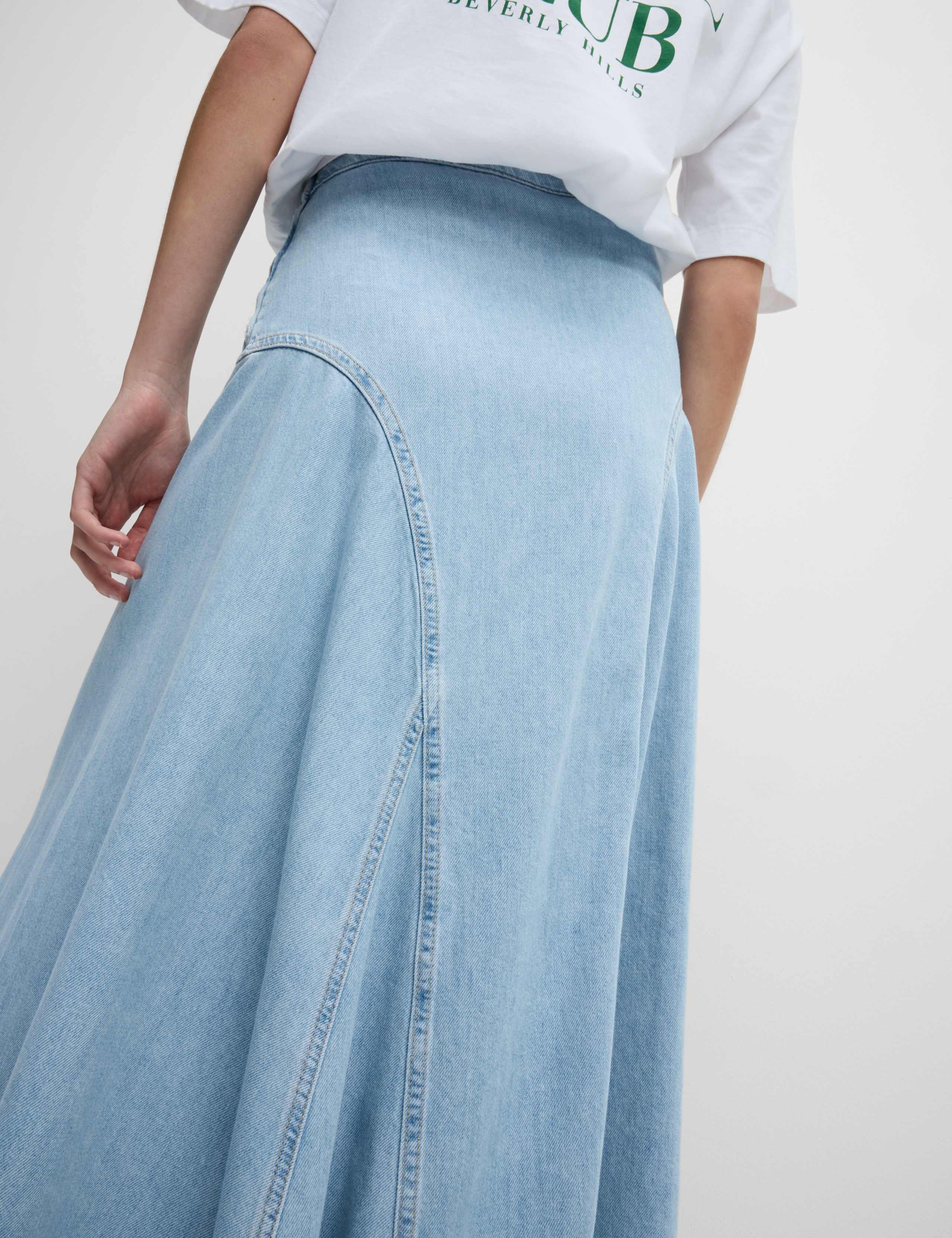 Denim High Waisted Maxi Asymmetric Skirt 4 of 5