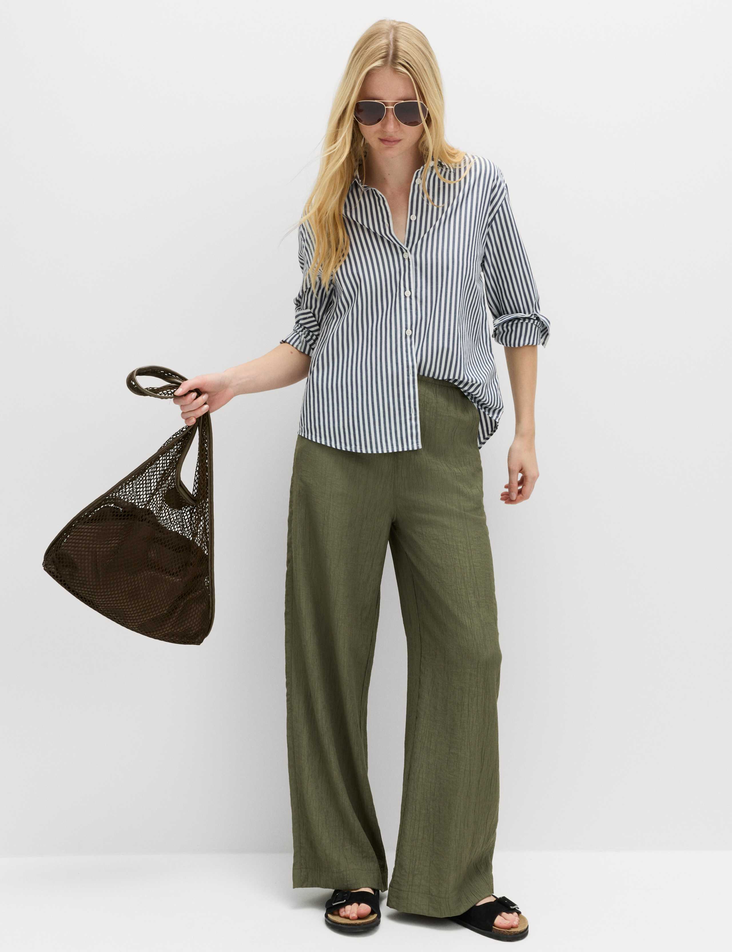 Crinkle Elasticated Waist Wide Leg Trousers 1 of 5