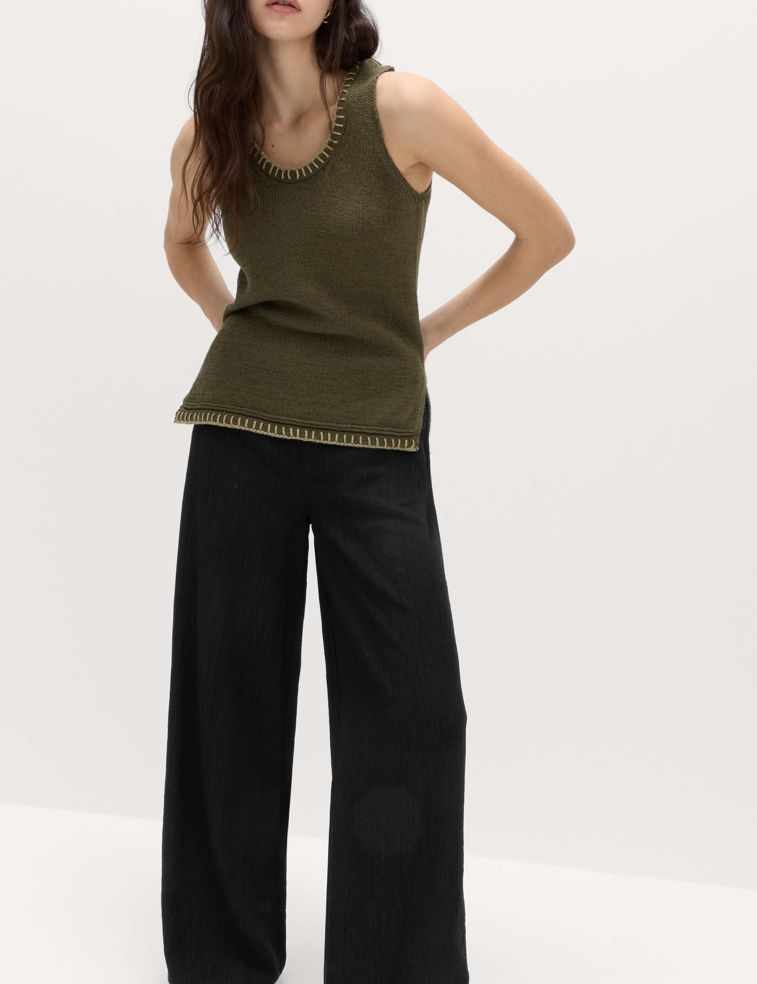 Crinkle Elasticated Waist Wide Leg Trousers 1 of 5