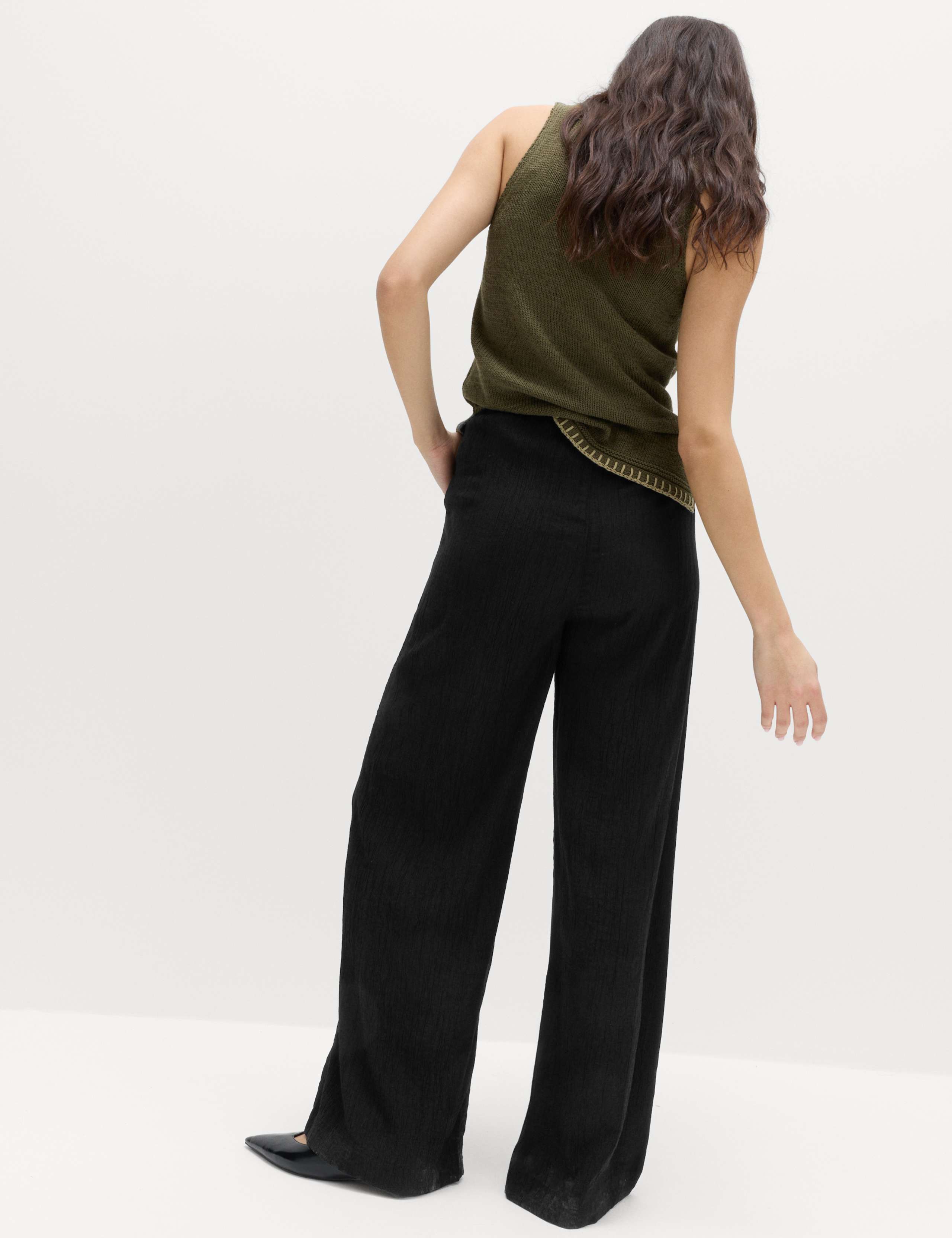 Crinkle Elasticated Waist Wide Leg Trousers 4 of 5