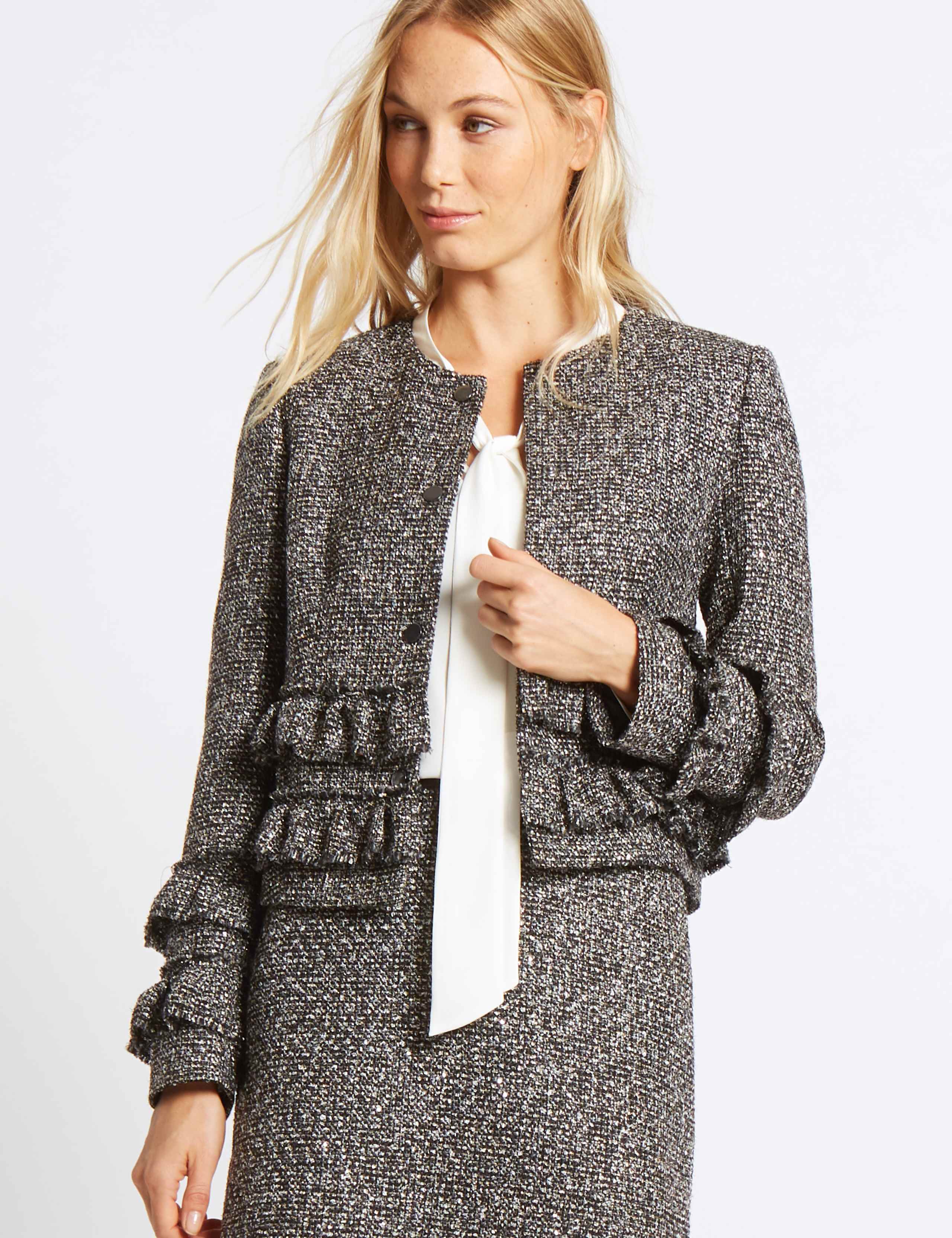 Frill Tweed Textured Jacket | M&S Collection | M&S