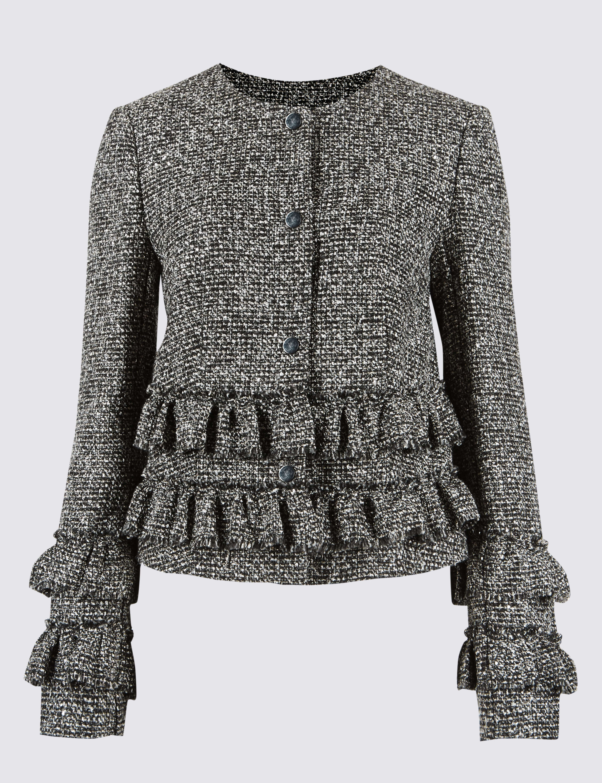 ジャケット・アウター pleats frill jacket tweed check epine PLEATS FRILL JACKET / TWEED CHECK