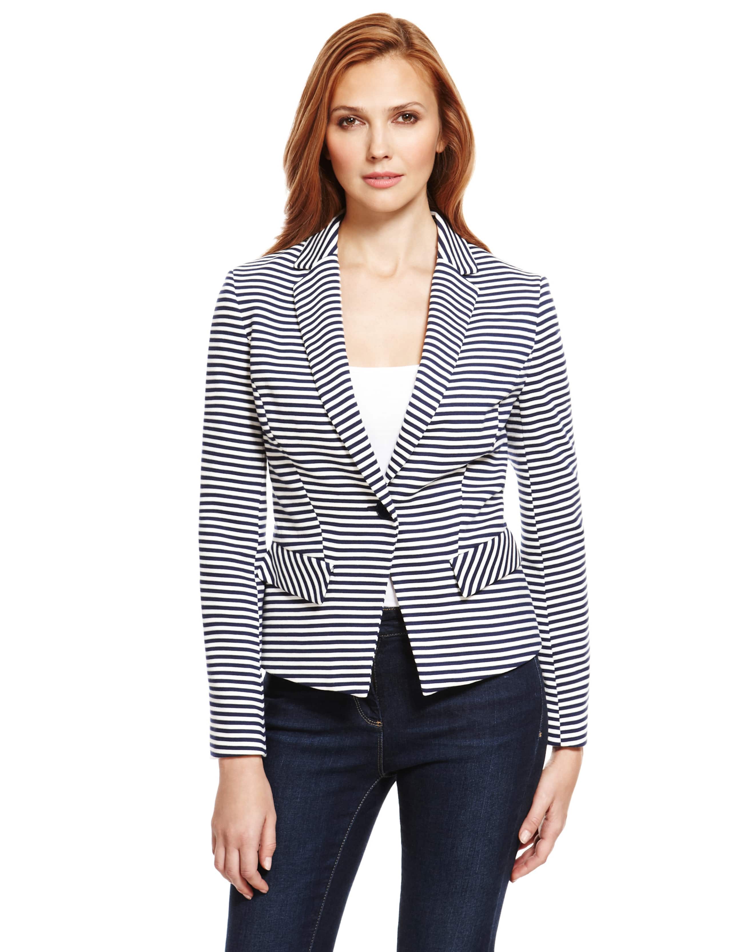 Notch Lapel 1 Button Striped Ponte Blazer 1 of 5