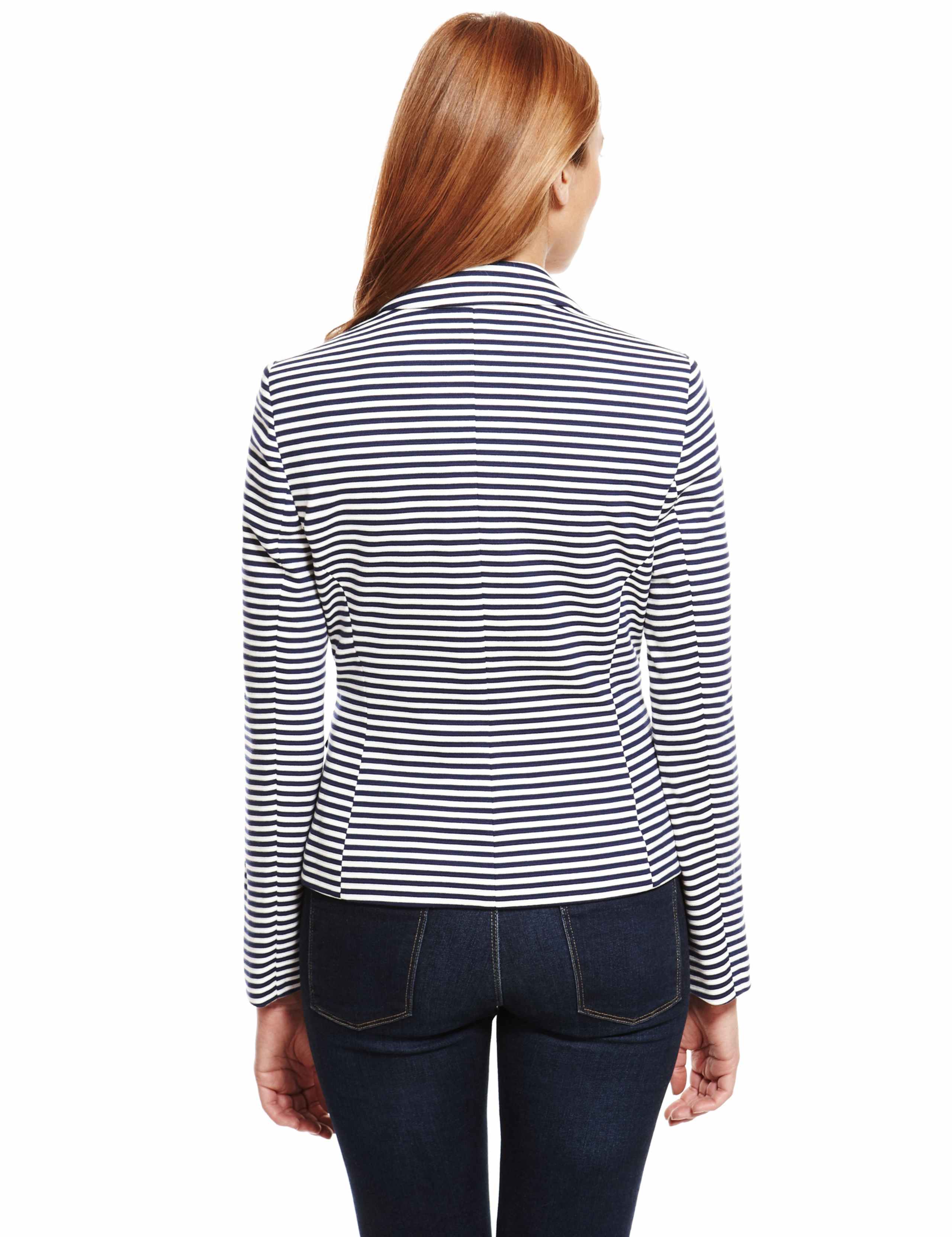 Notch Lapel 1 Button Striped Ponte Blazer 5 of 5