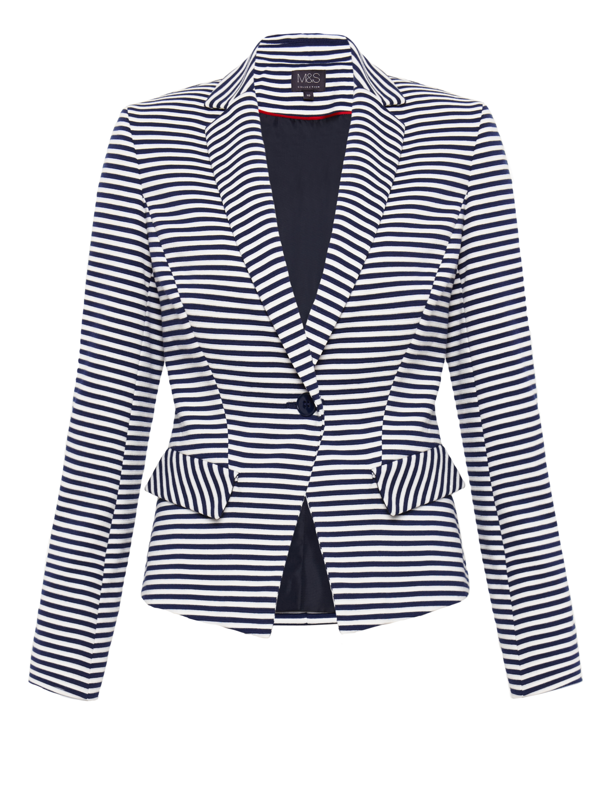 Notch Lapel 1 Button Striped Ponte Blazer 2 of 5